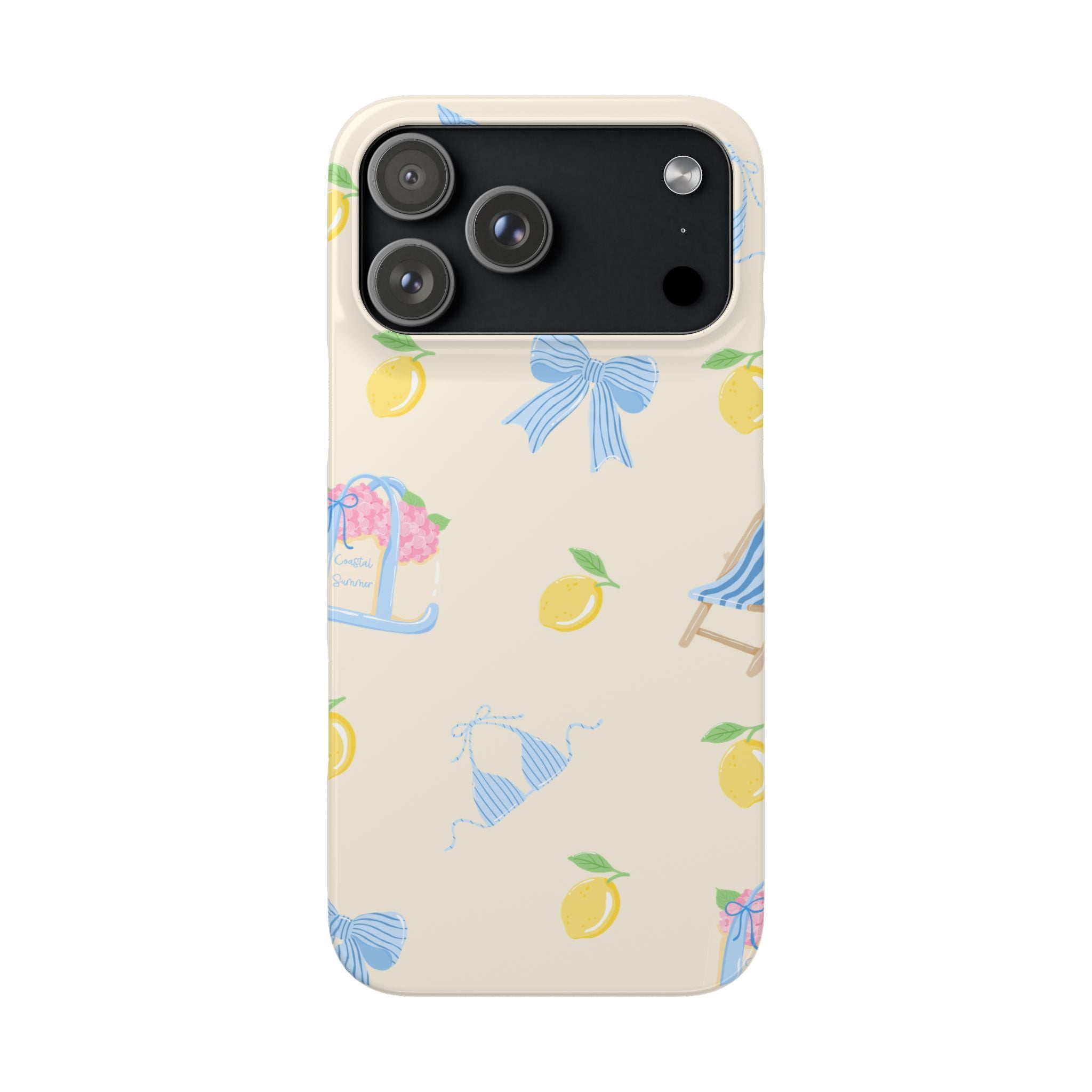 Cute Lemon & Beach Pattern Phone Case — Pastel Summer Snap Case