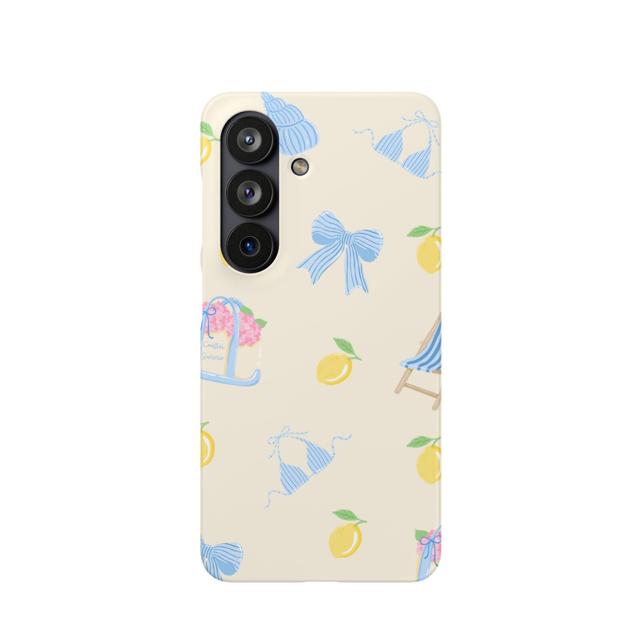 Cute Lemon & Beach Pattern Phone Case — Pastel Summer Snap Case