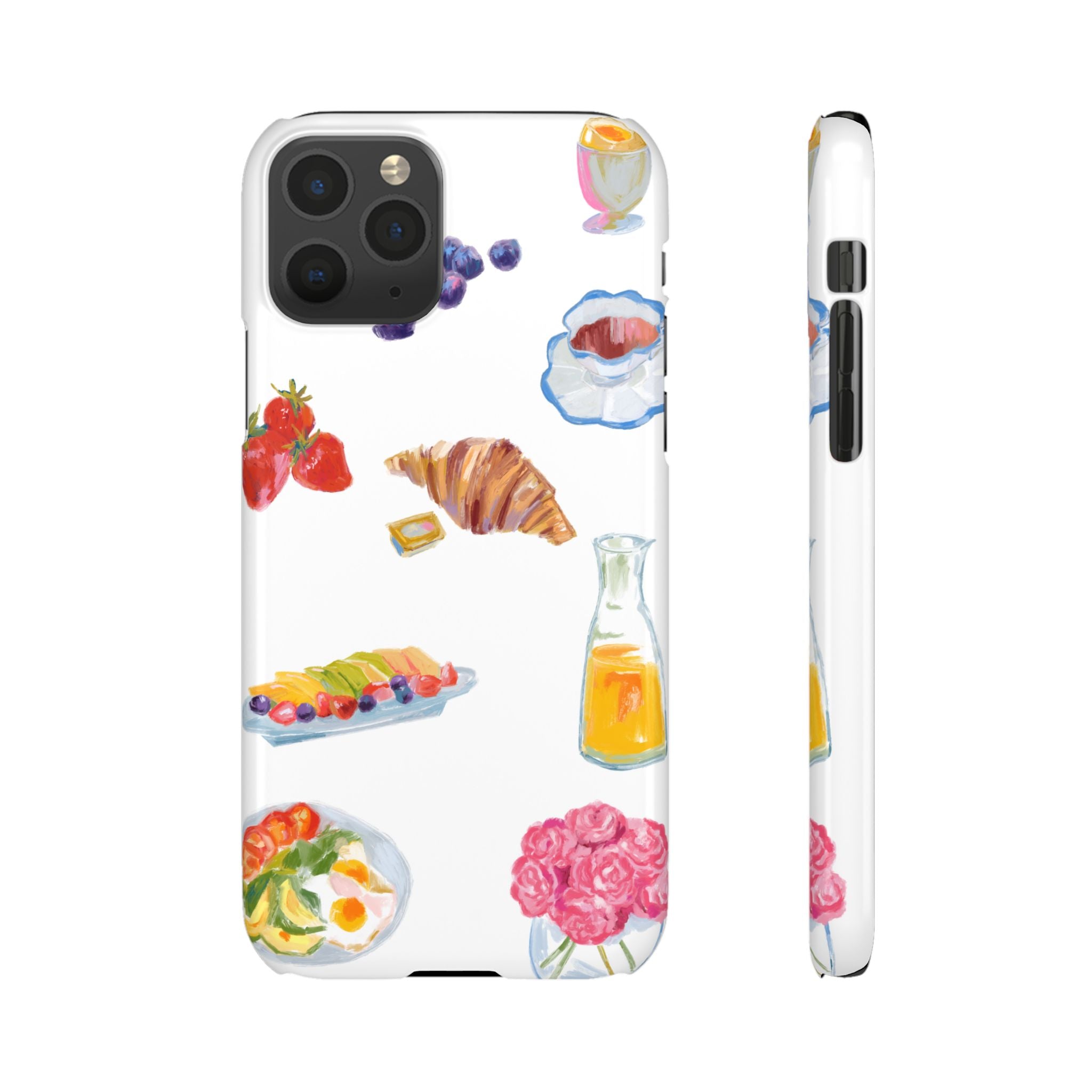 Phone Case — Watercolor Breakfast Pattern (croissant, berries, juice)