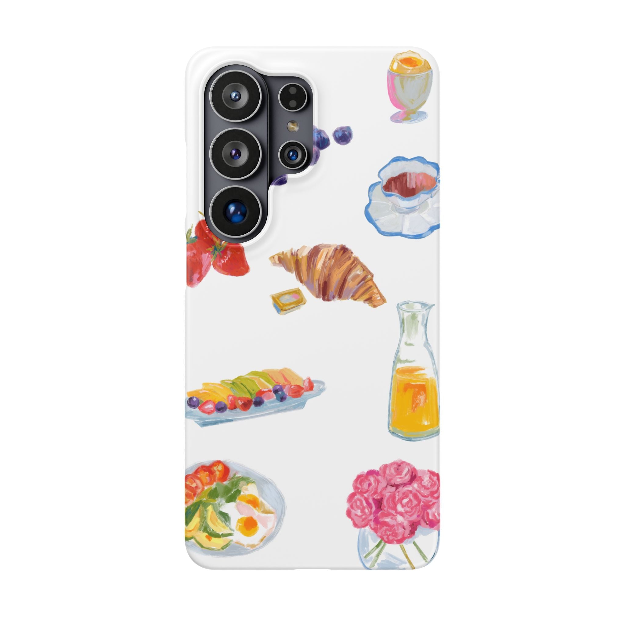 Phone Case — Watercolor Breakfast Pattern (croissant, berries, juice)