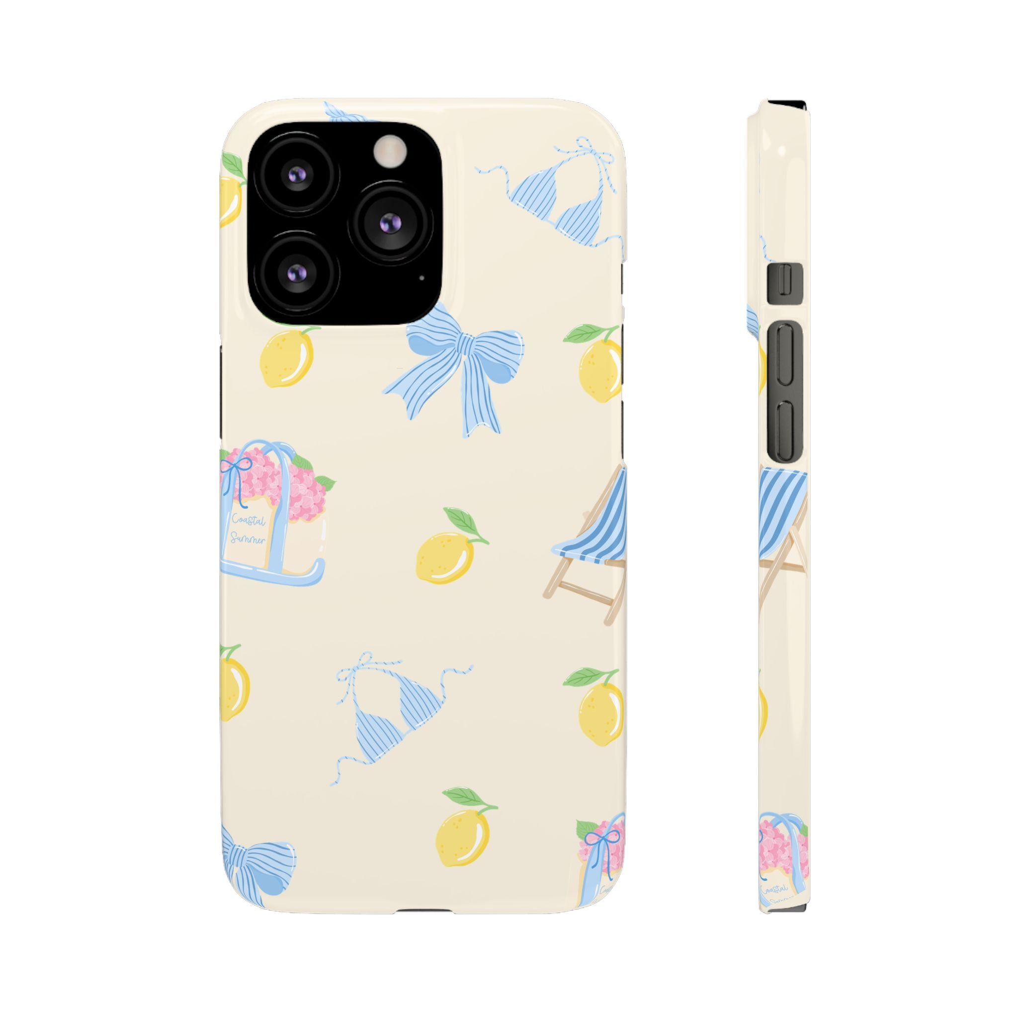 Cute Lemon & Beach Pattern Phone Case — Pastel Summer Snap Case
