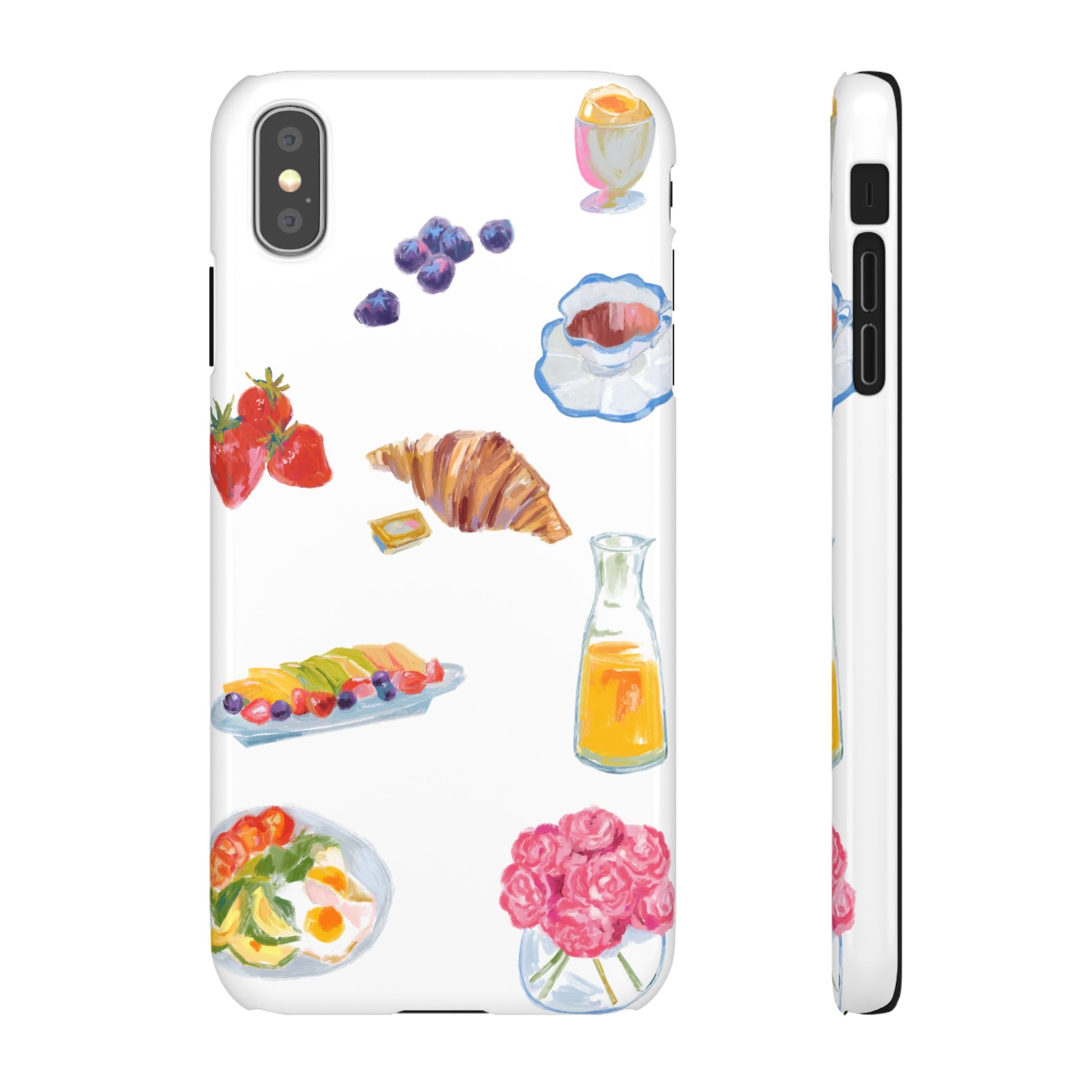 Phone Case — Watercolor Breakfast Pattern (croissant, berries, juice)