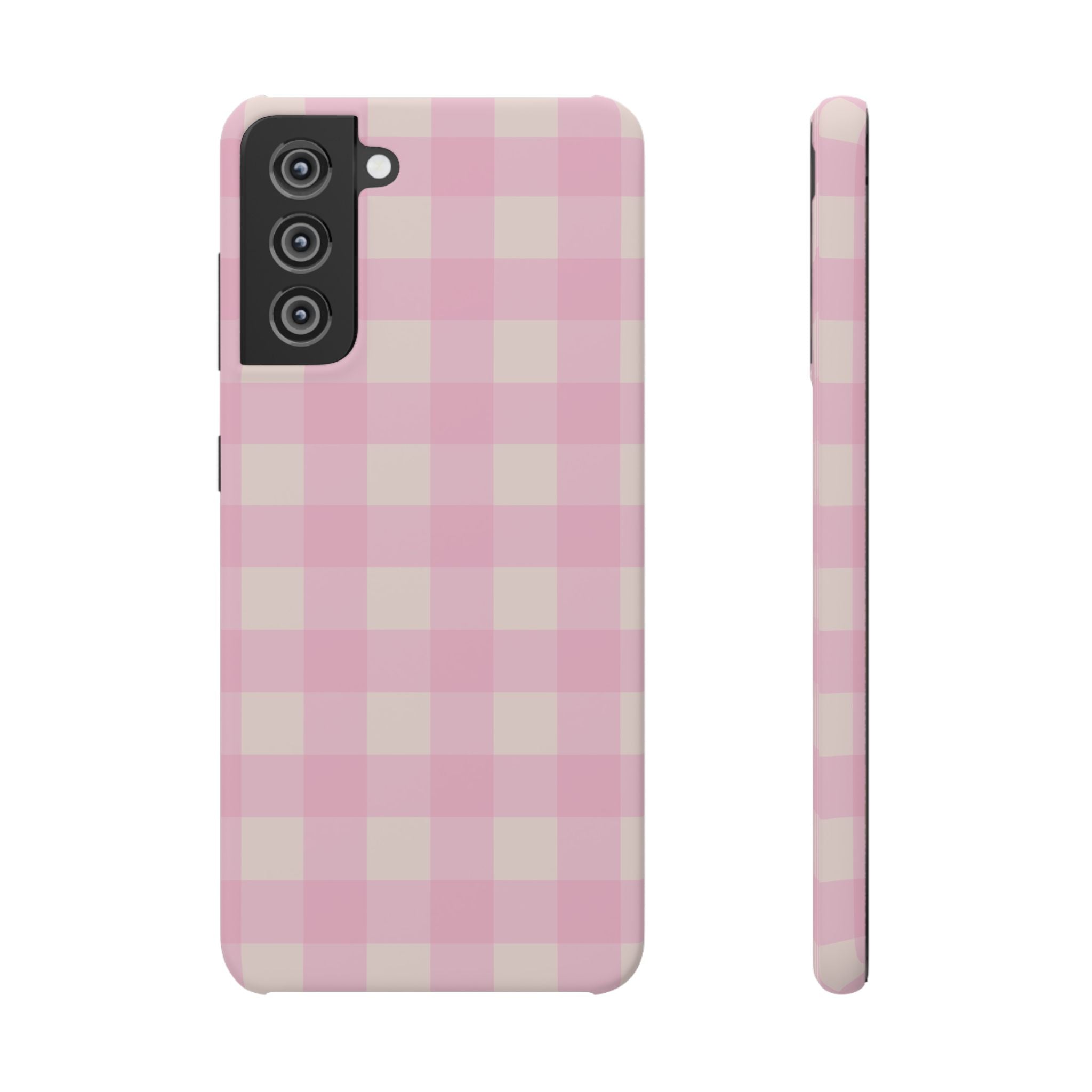 Pink Gingham Snap Phone Case - Cute Pastel Checkered iPhone Cover