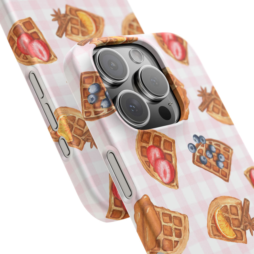 Waffle Picnic Phone Case — Cute Strawberry & Blueberry Waffles on Pink Gingham Snap Case