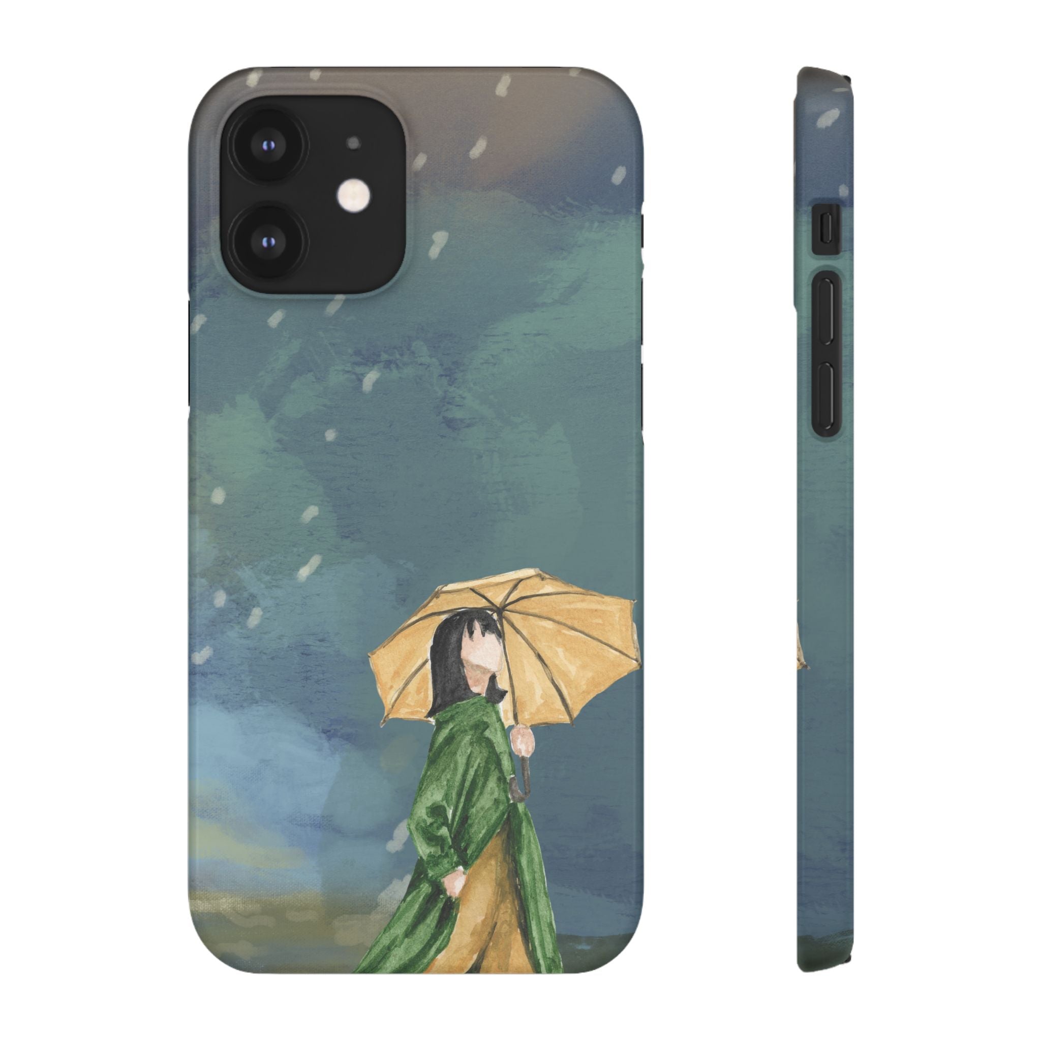 Artistic Rainfall Phone Case – Woman with Umbrella Design