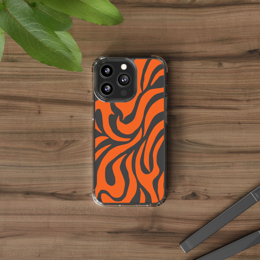 Orange Tiger Stripe Clear Phone Case — Bold Animal Print iPhone Cover