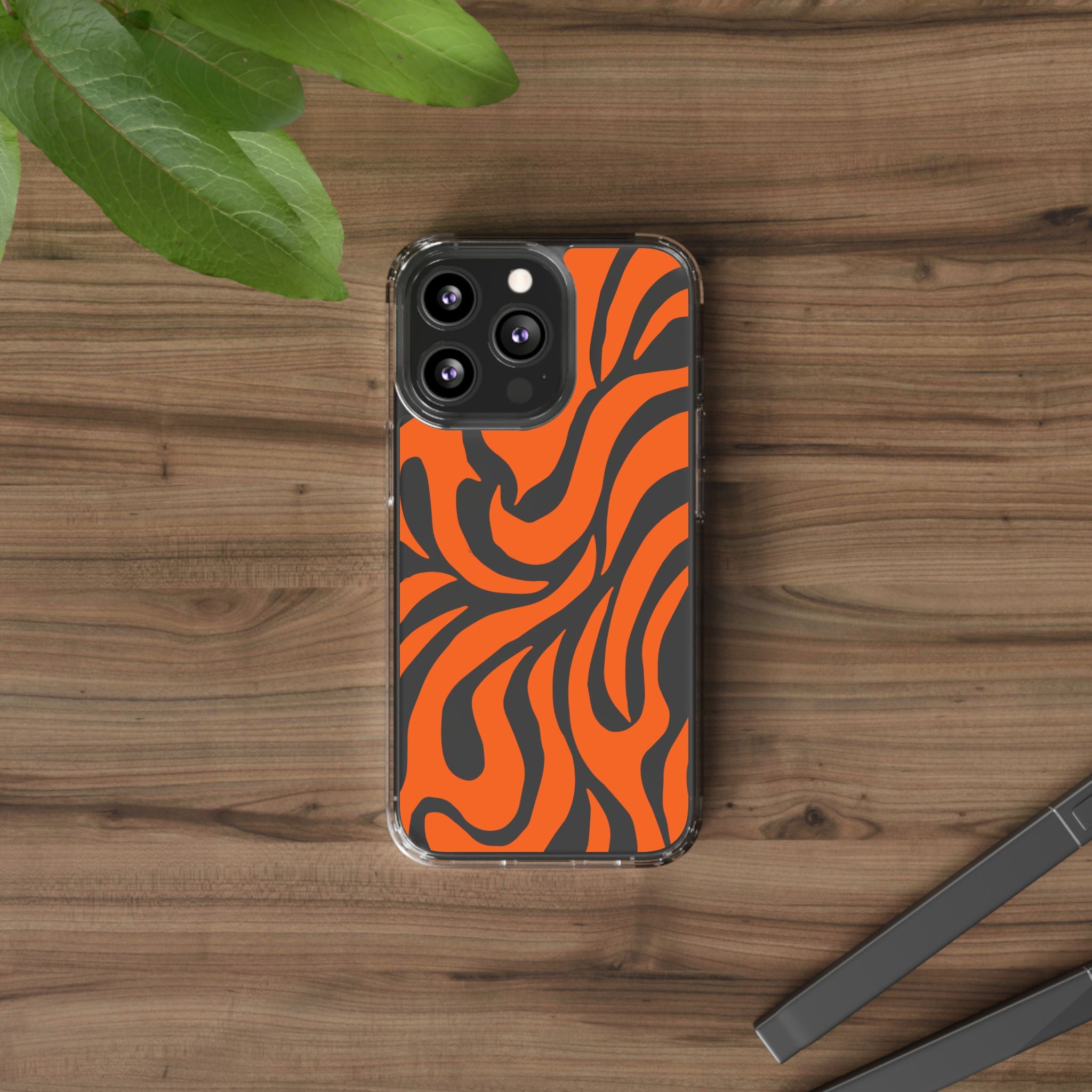 Orange Tiger Stripe Clear Phone Case — Bold Animal Print iPhone Cover