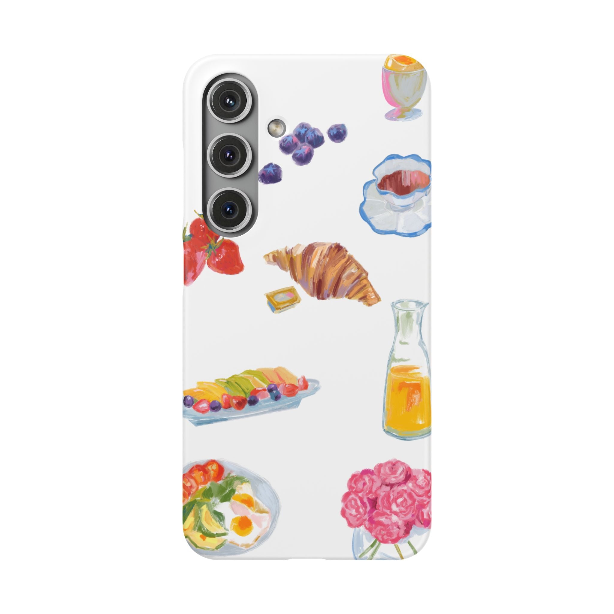 Phone Case — Watercolor Breakfast Pattern (croissant, berries, juice)