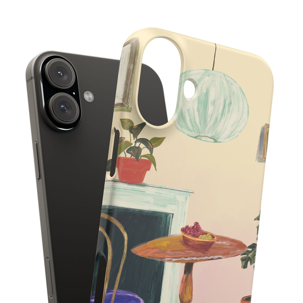 Vintage Bistro Phone Case — Cozy Cafe Interior Illustration Snap Case
