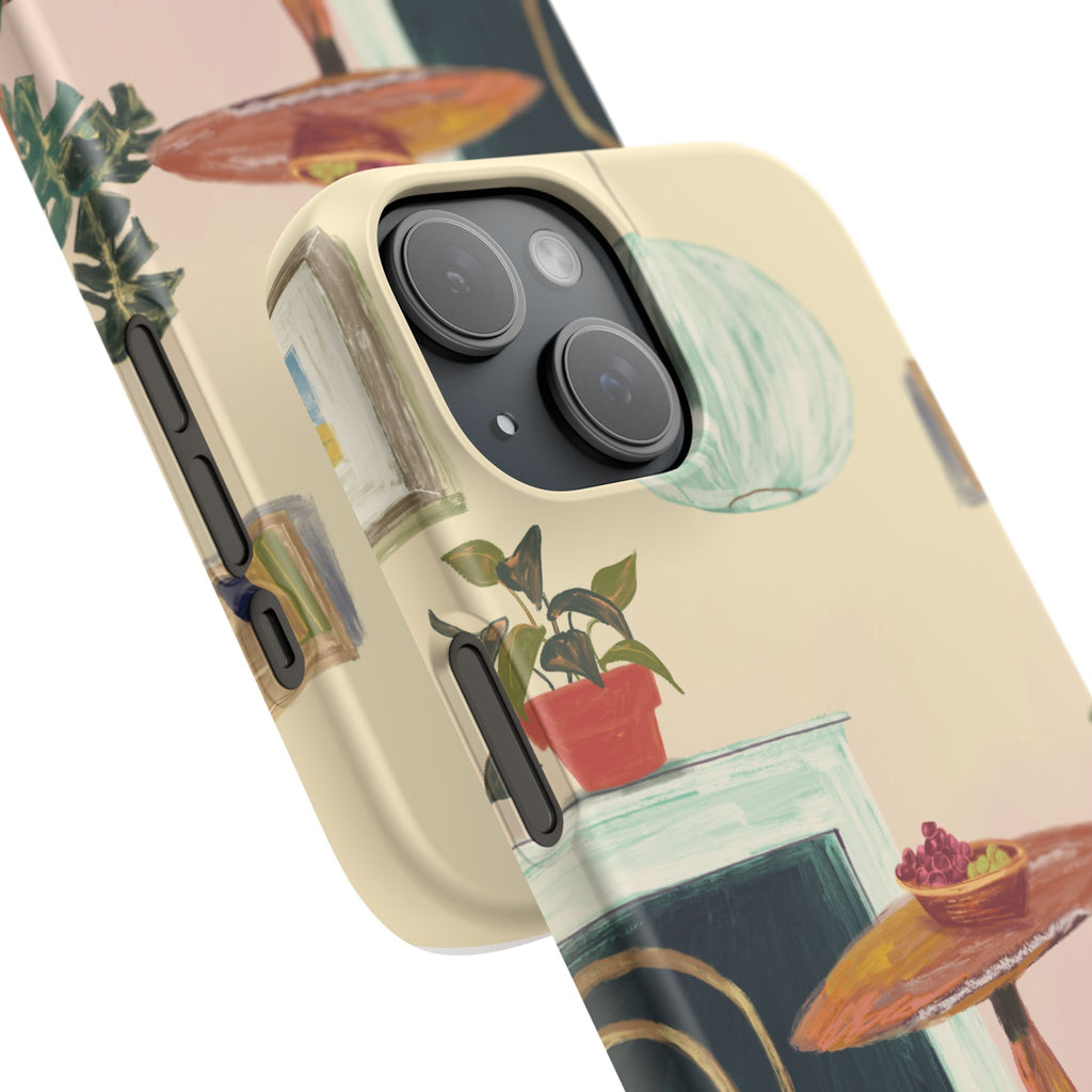 Vintage Bistro Phone Case — Cozy Cafe Interior Illustration Snap Case