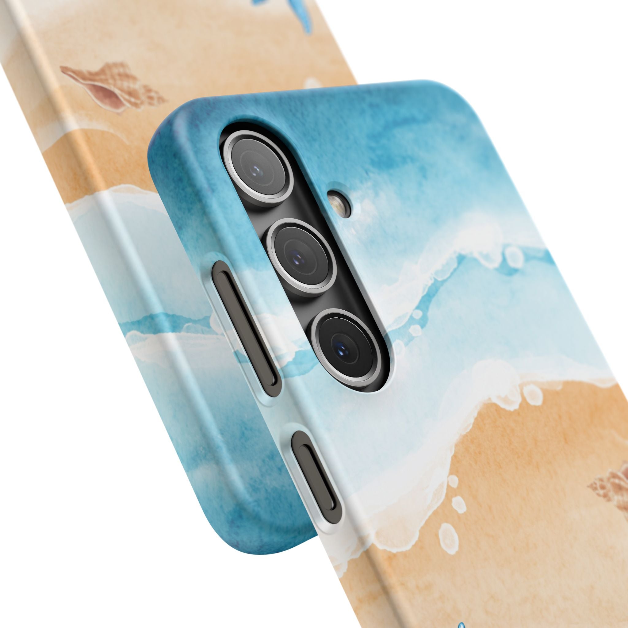 Beach Scene Phone Case — Watercolor Sand, Seashells & Crabs