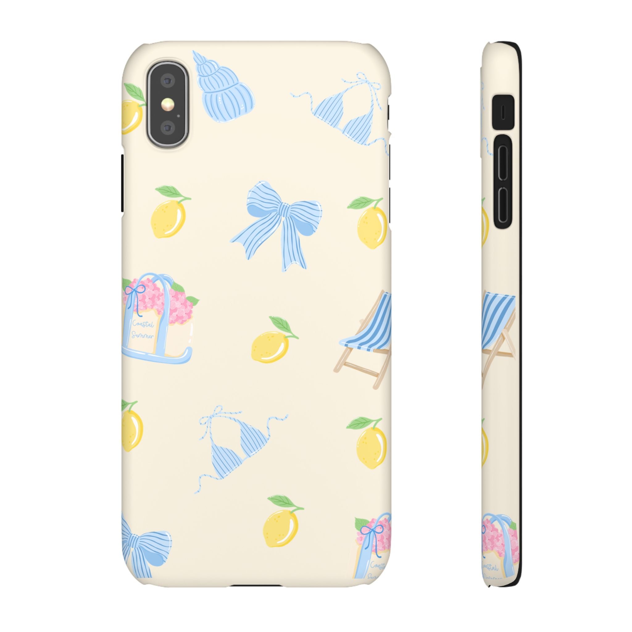Cute Lemon & Beach Pattern Phone Case — Pastel Summer Snap Case