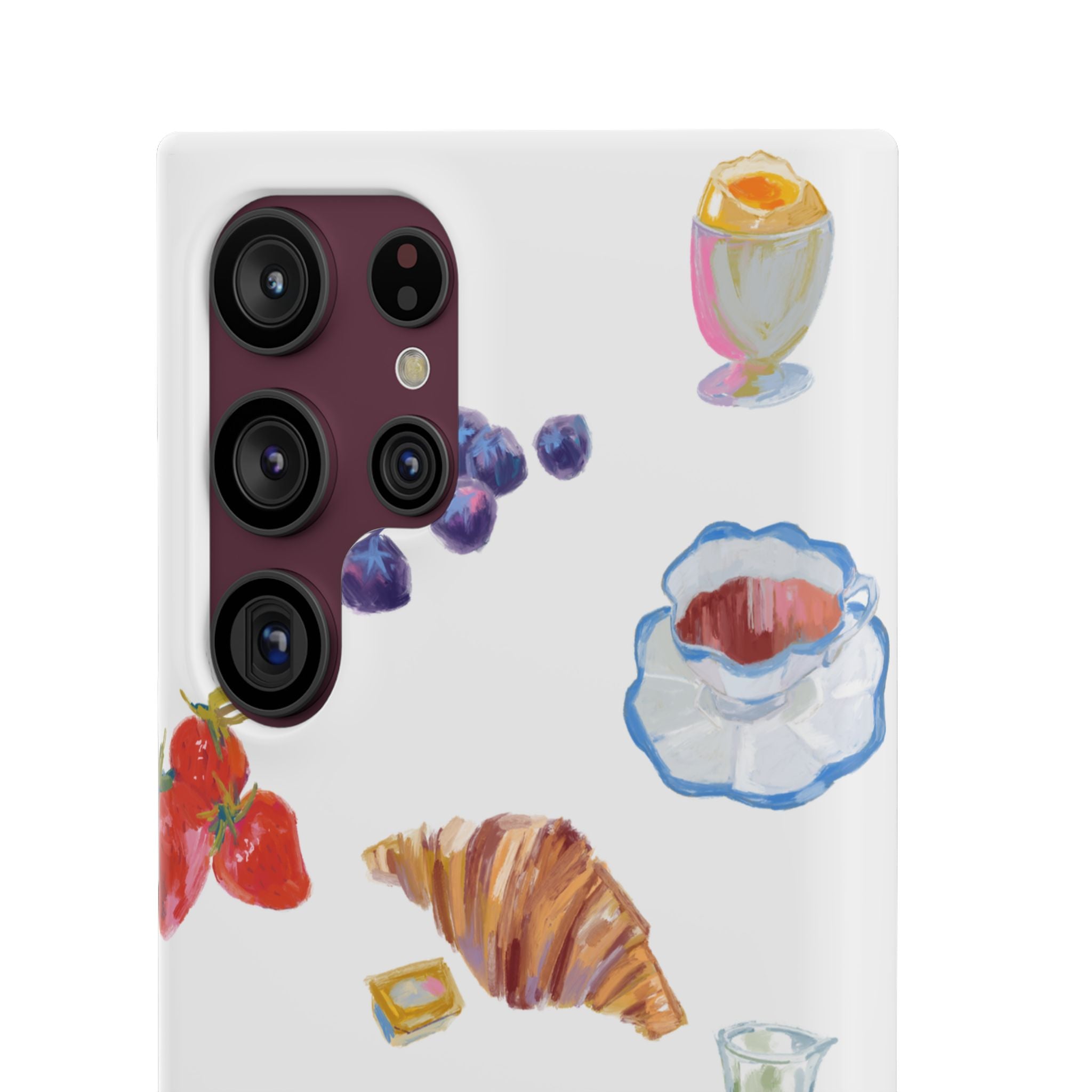 Phone Case — Watercolor Breakfast Pattern (croissant, berries, juice)