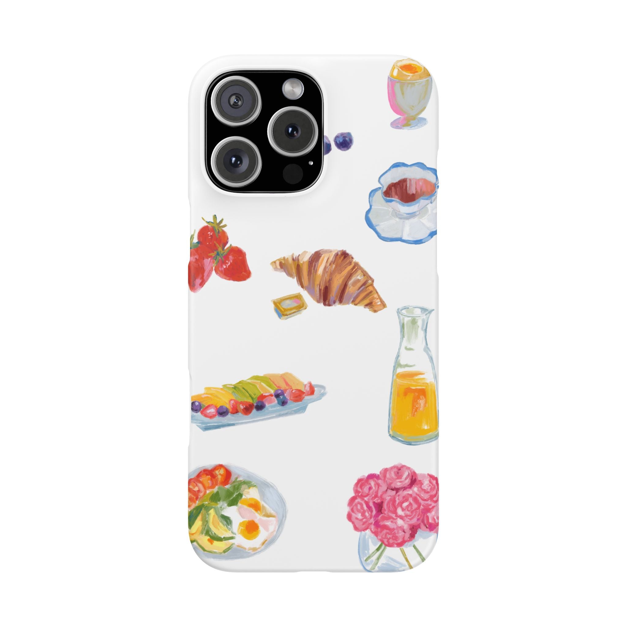 Phone Case — Watercolor Breakfast Pattern (croissant, berries, juice)