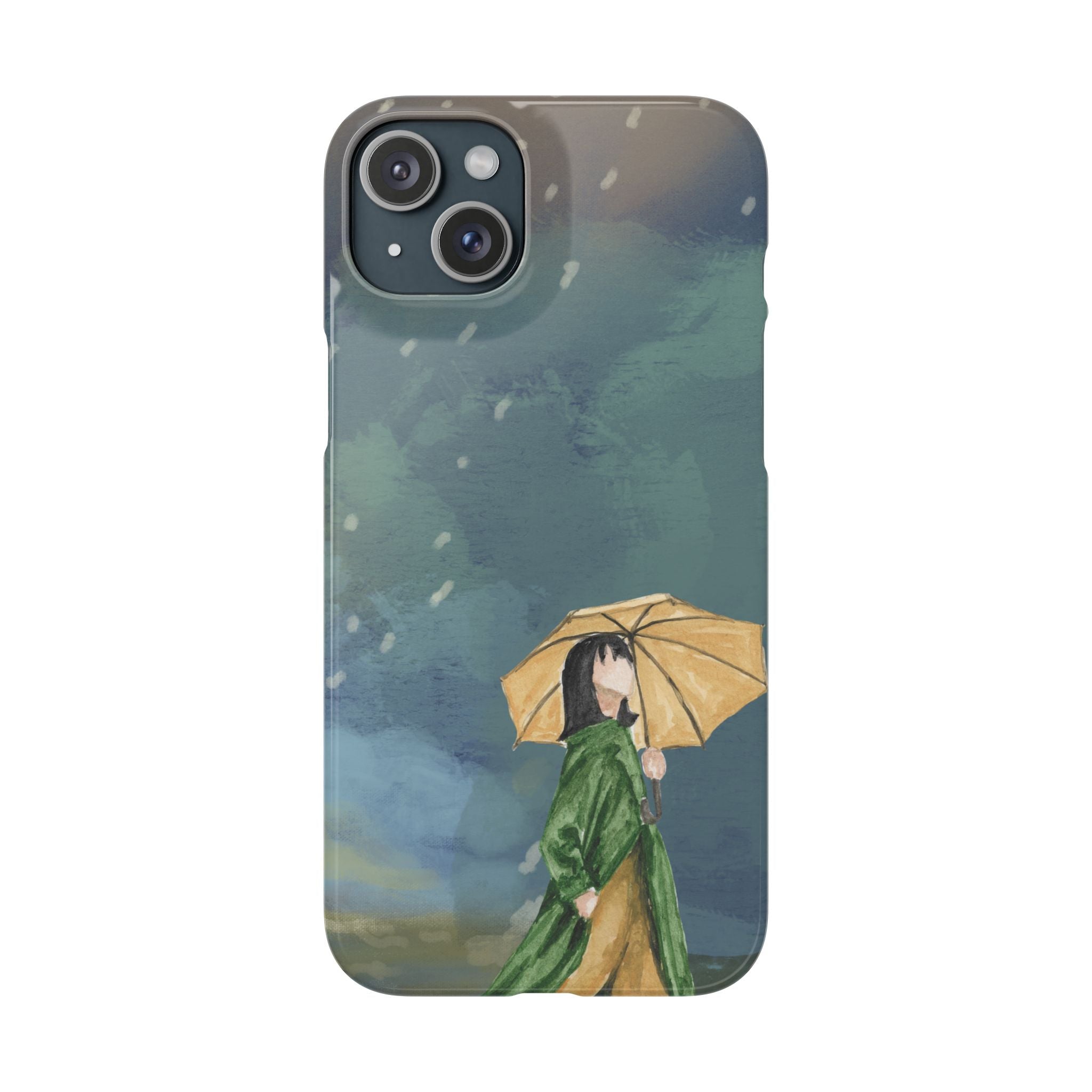 Artistic Rainfall Phone Case – Woman with Umbrella Design