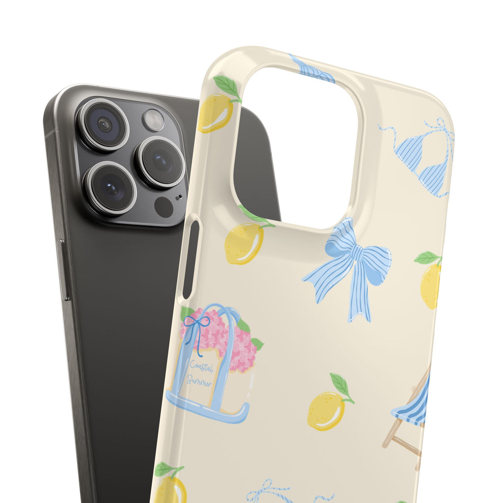 Cute Lemon & Beach Pattern Phone Case — Pastel Summer Snap Case