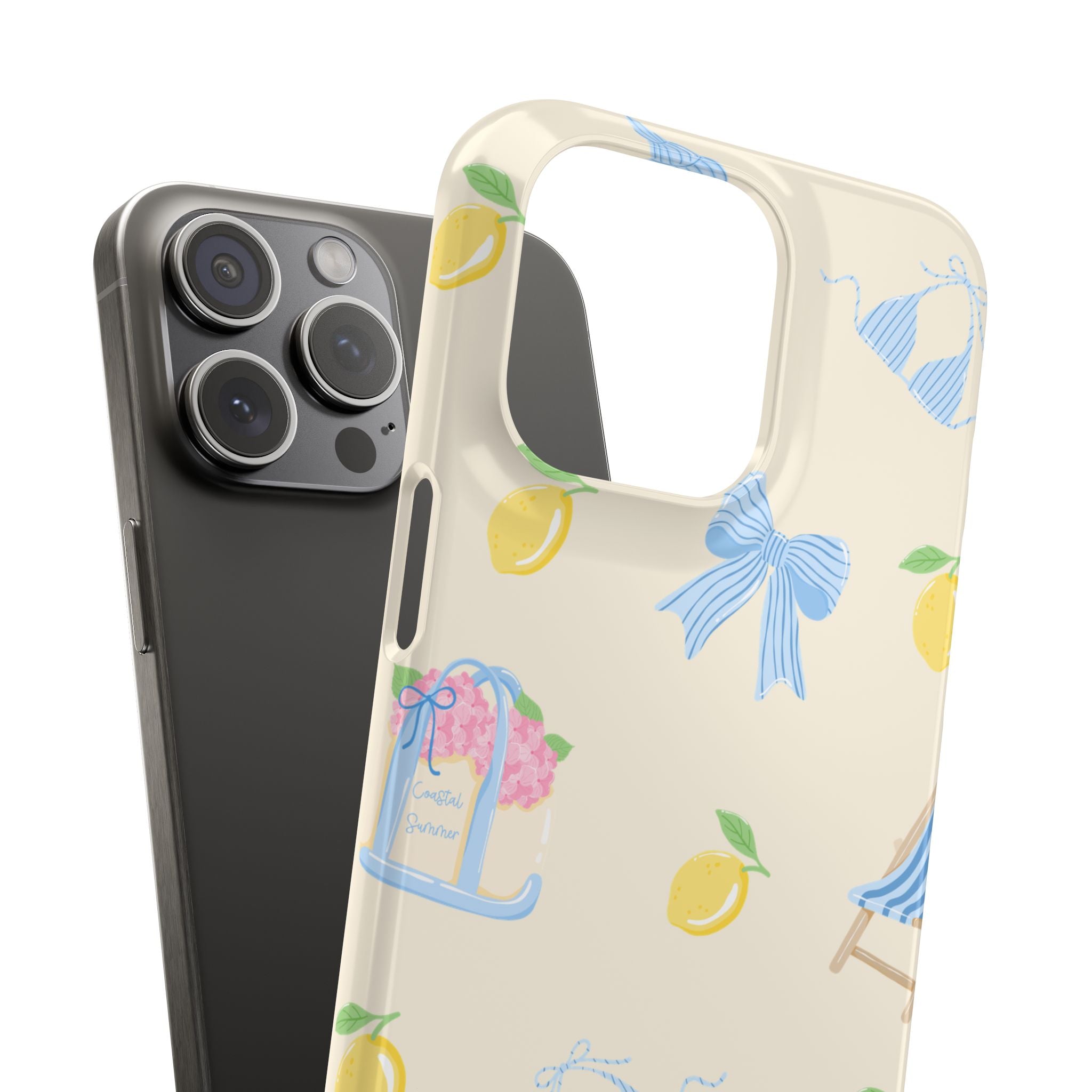 Cute Lemon & Beach Pattern Phone Case — Pastel Summer Snap Case