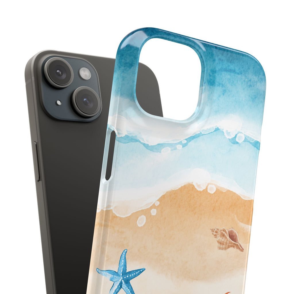 Beach Scene Phone Case — Watercolor Sand, Seashells & Crabs