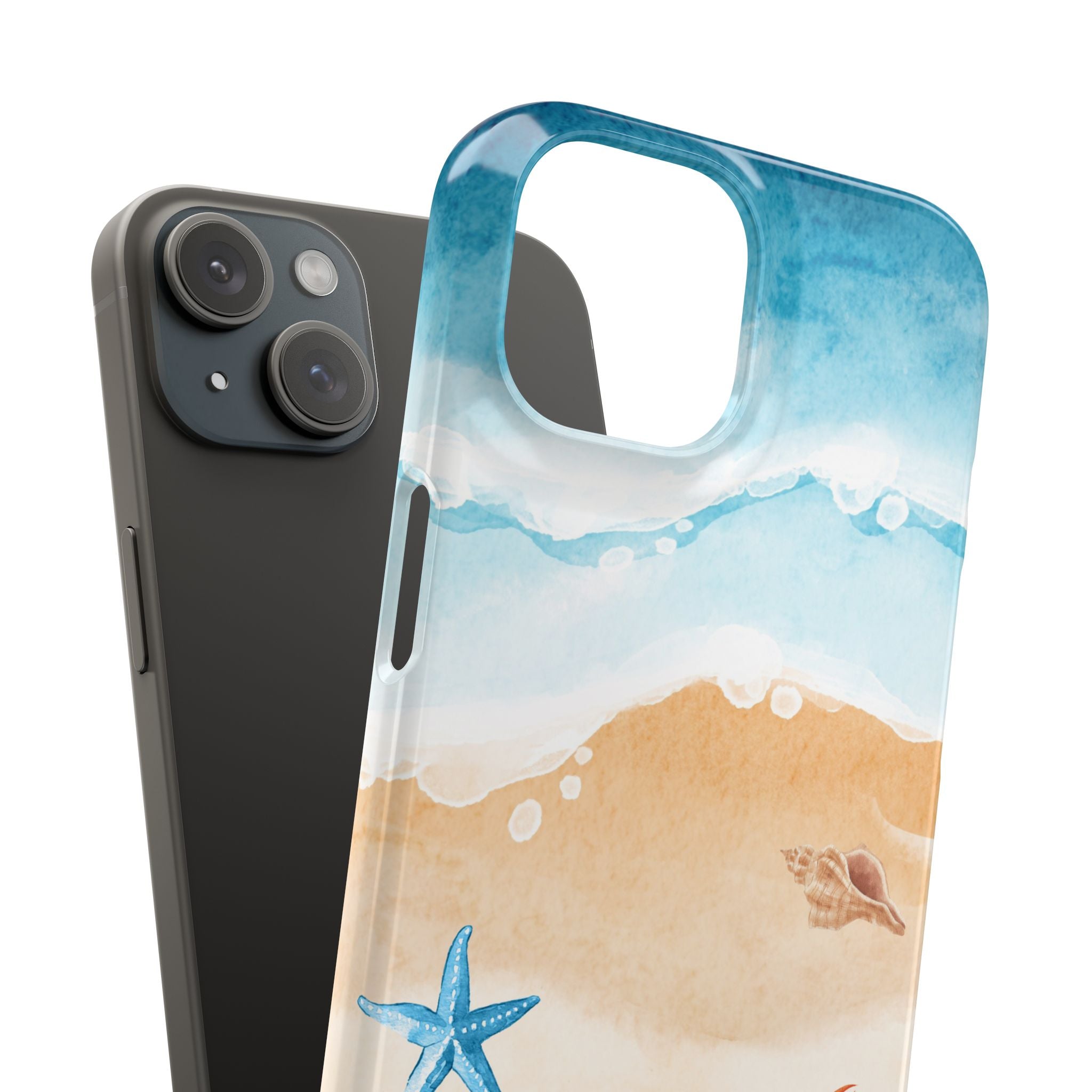 Beach Scene Phone Case — Watercolor Sand, Seashells & Crabs