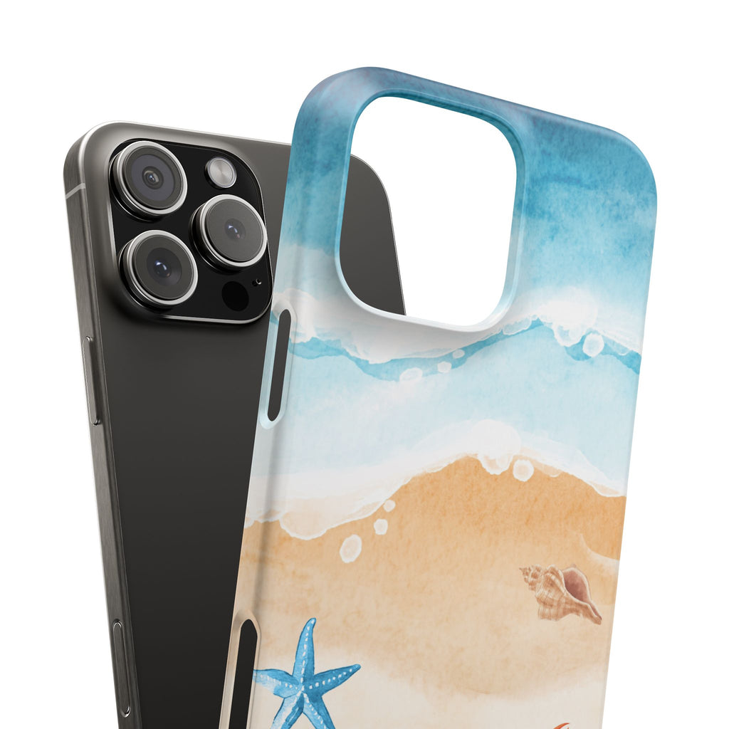Beach Scene Phone Case — Watercolor Sand, Seashells & Crabs