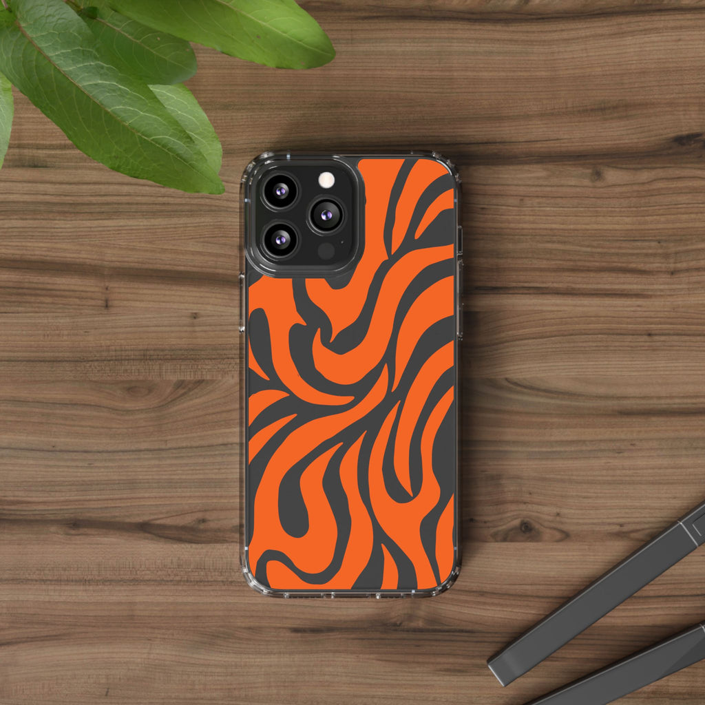 Orange Tiger Stripe Clear Phone Case — Bold Animal Print iPhone Cover