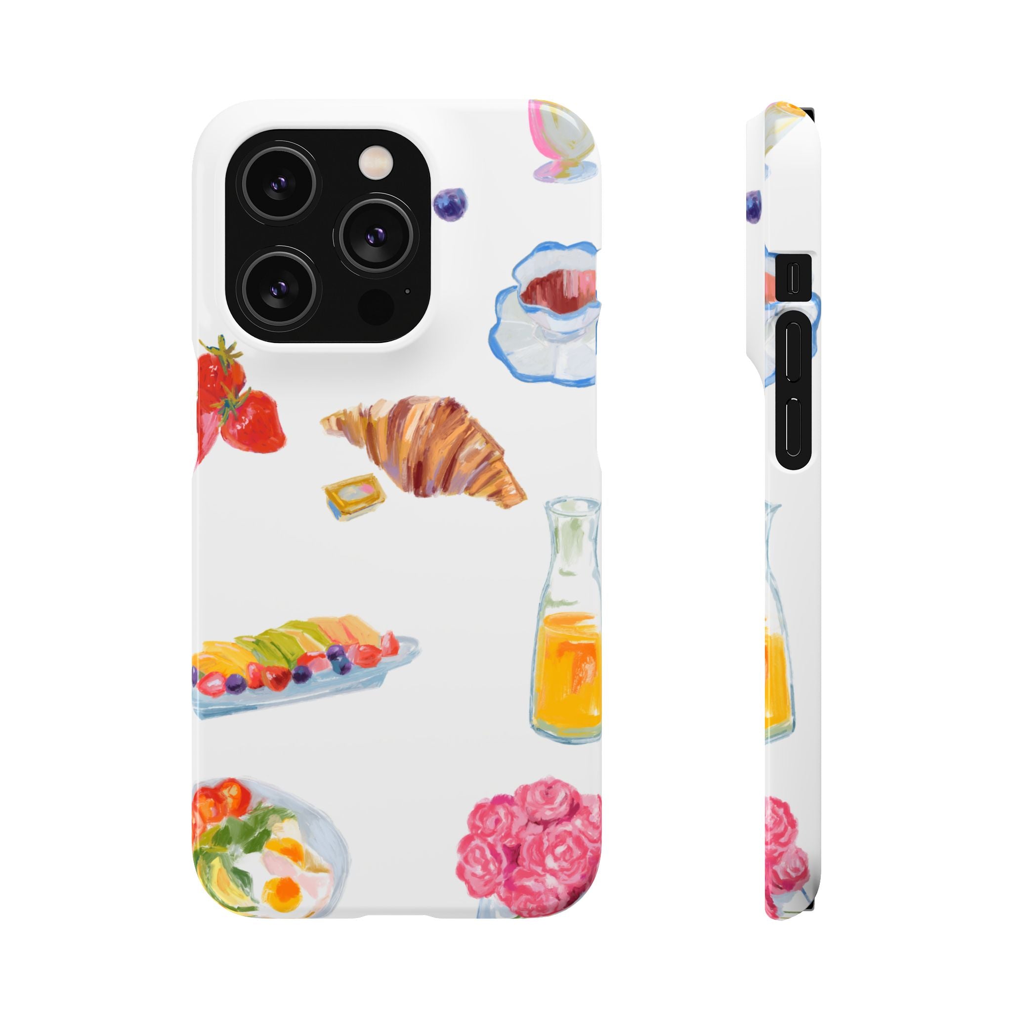Phone Case — Watercolor Breakfast Pattern (croissant, berries, juice)