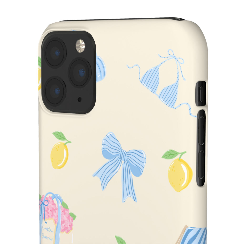 Cute Lemon & Beach Pattern Phone Case — Pastel Summer Snap Case
