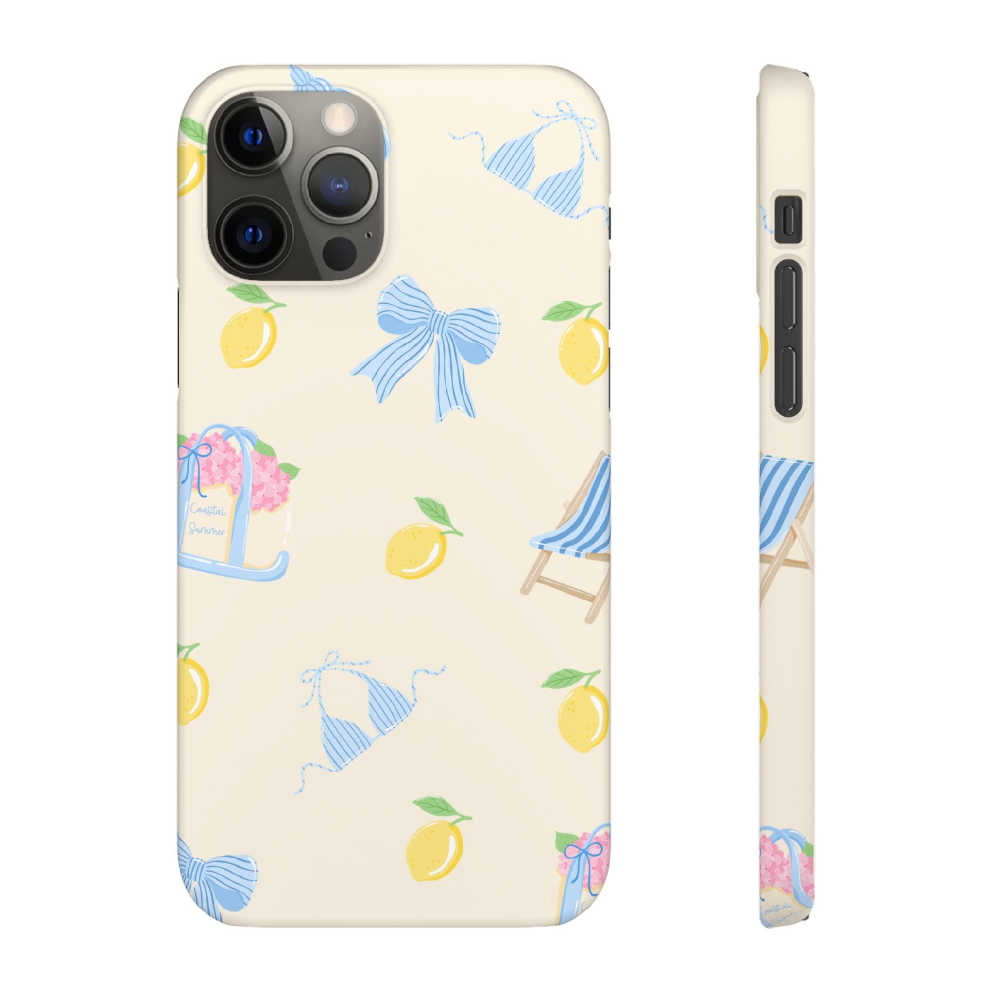 Cute Lemon & Beach Pattern Phone Case — Pastel Summer Snap Case