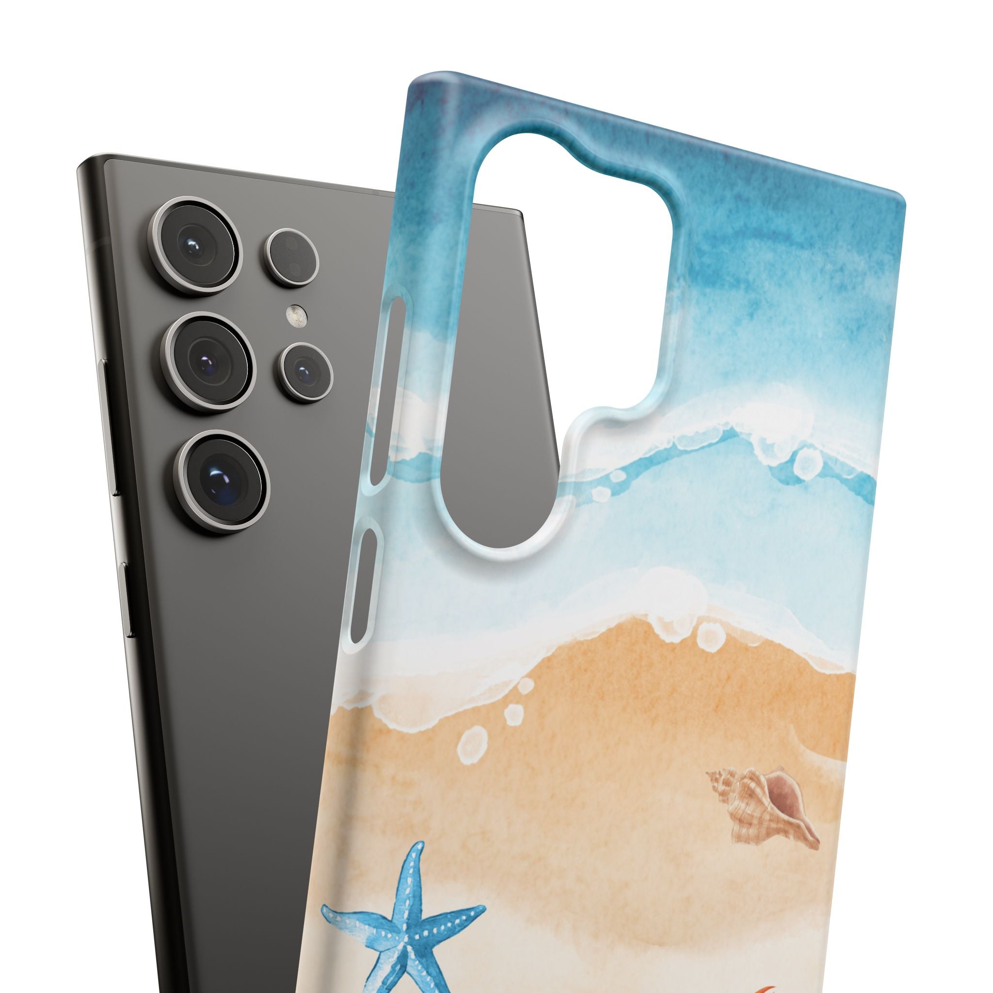 Beach Scene Phone Case — Watercolor Sand, Seashells & Crabs