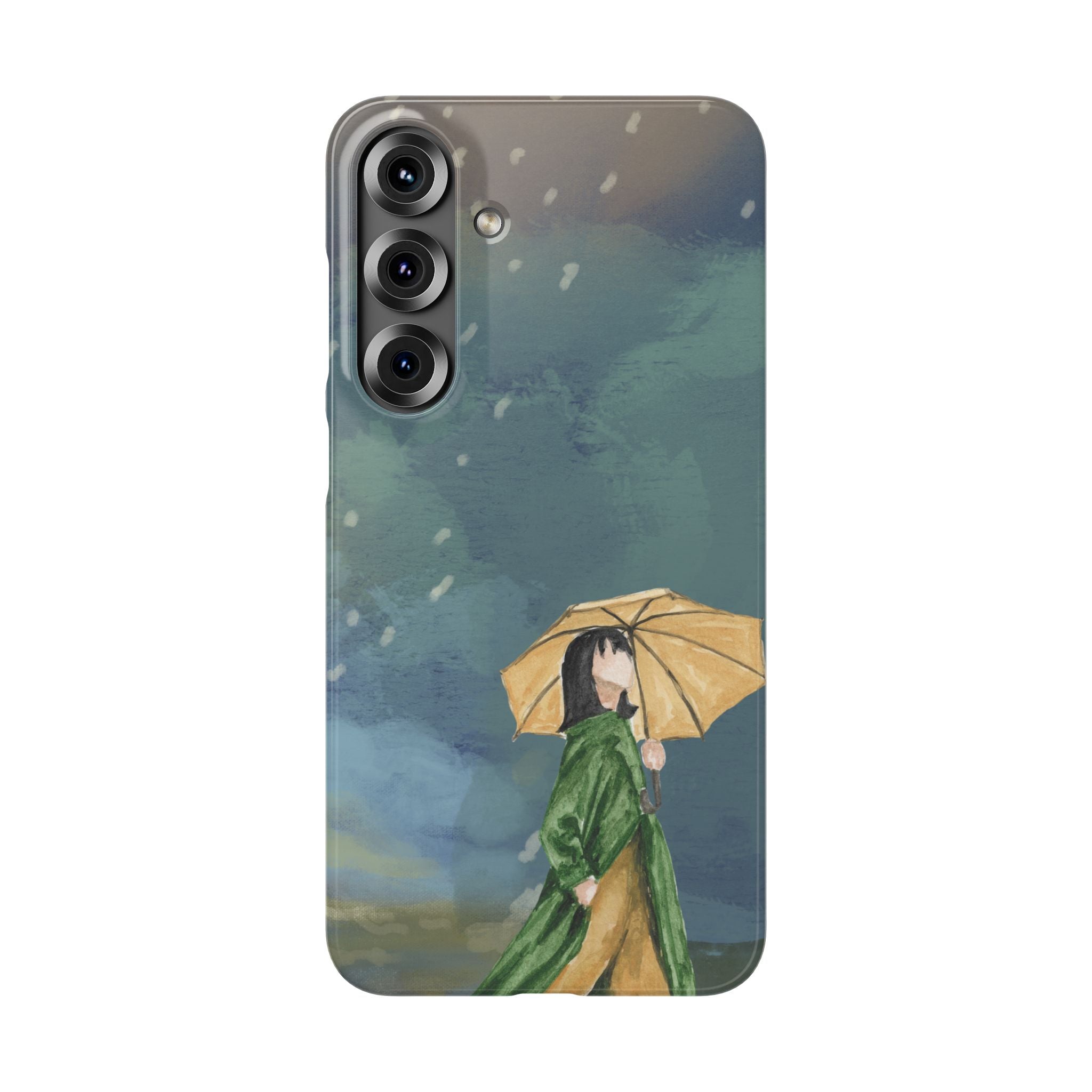 Artistic Rainfall Phone Case – Woman with Umbrella Design