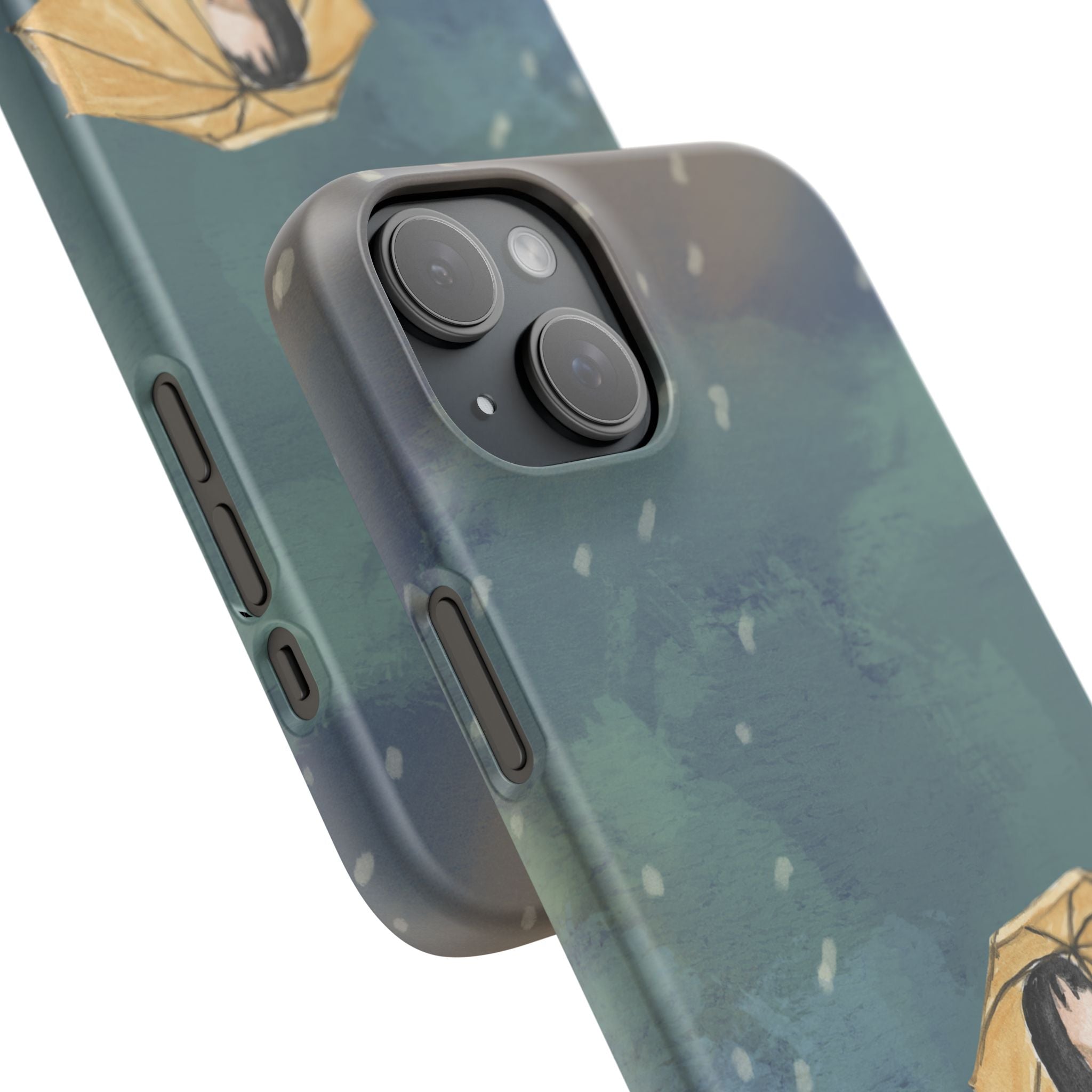 Artistic Rainfall Phone Case – Woman with Umbrella Design