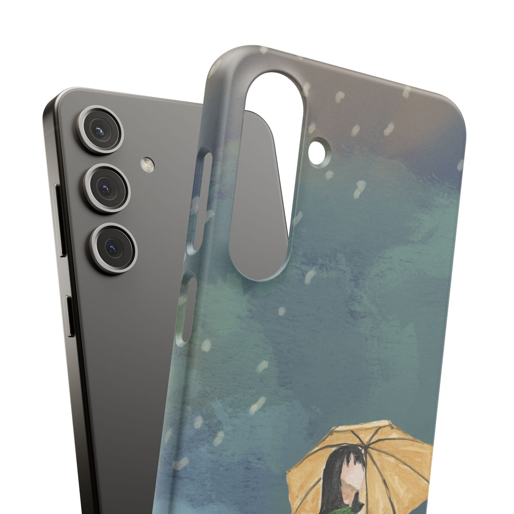 Artistic Rainfall Phone Case – Woman with Umbrella Design
