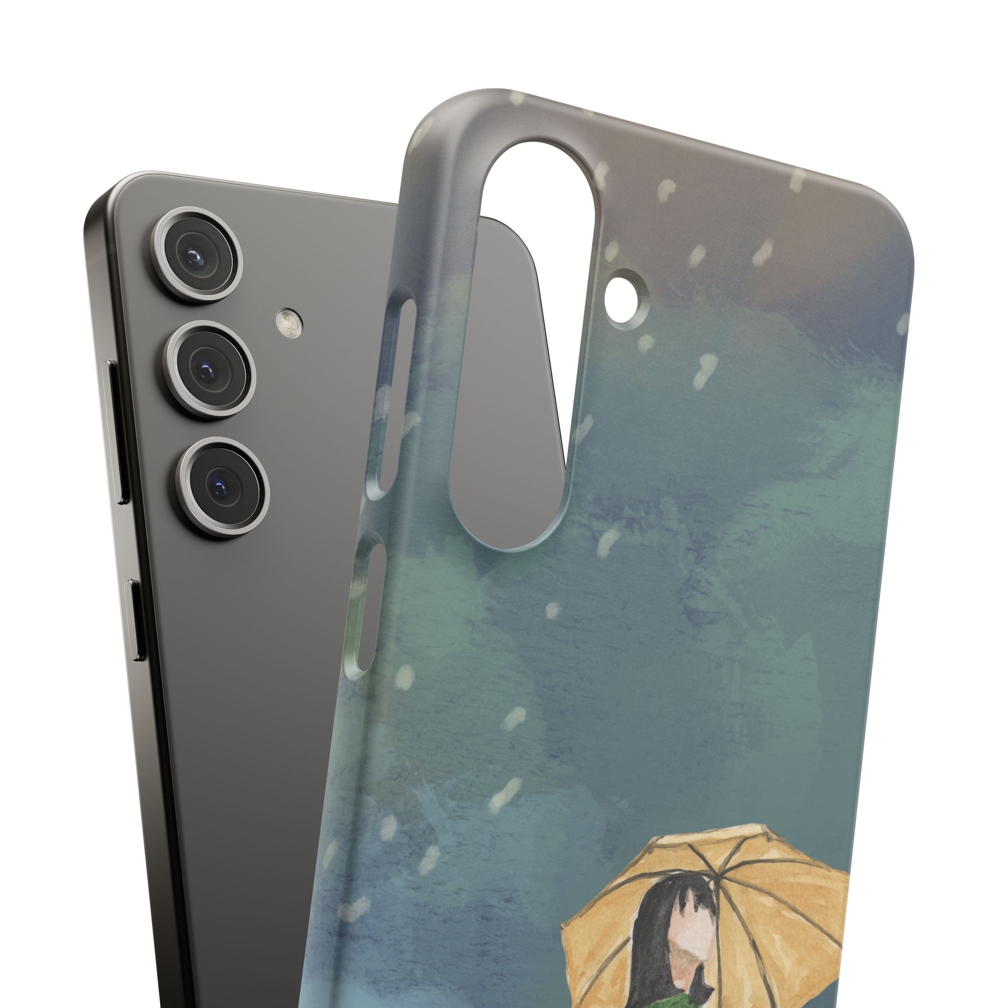 Artistic Rainfall Phone Case – Woman with Umbrella Design