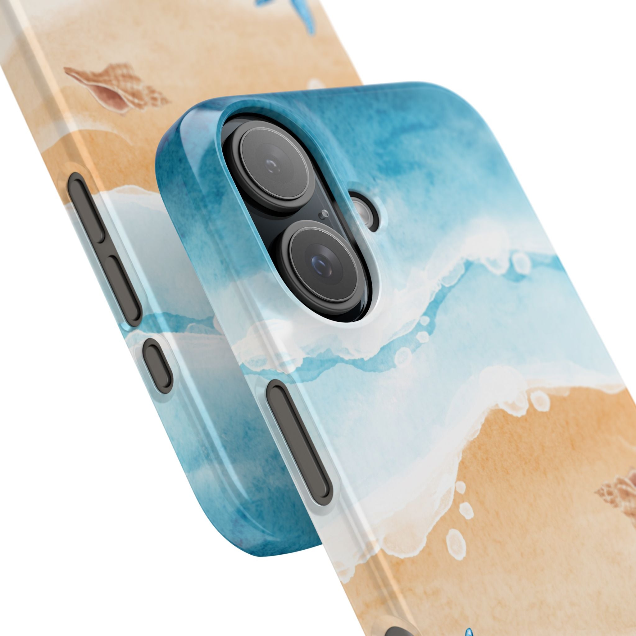 Beach Scene Phone Case — Watercolor Sand, Seashells & Crabs