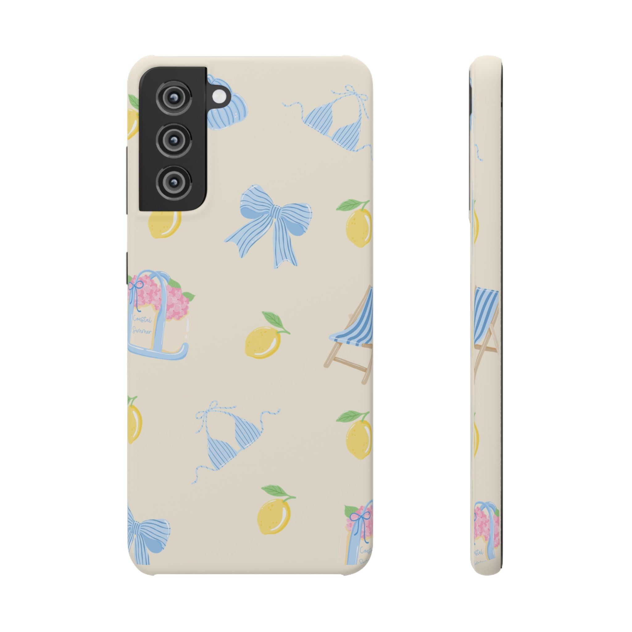 Cute Lemon & Beach Pattern Phone Case — Pastel Summer Snap Case