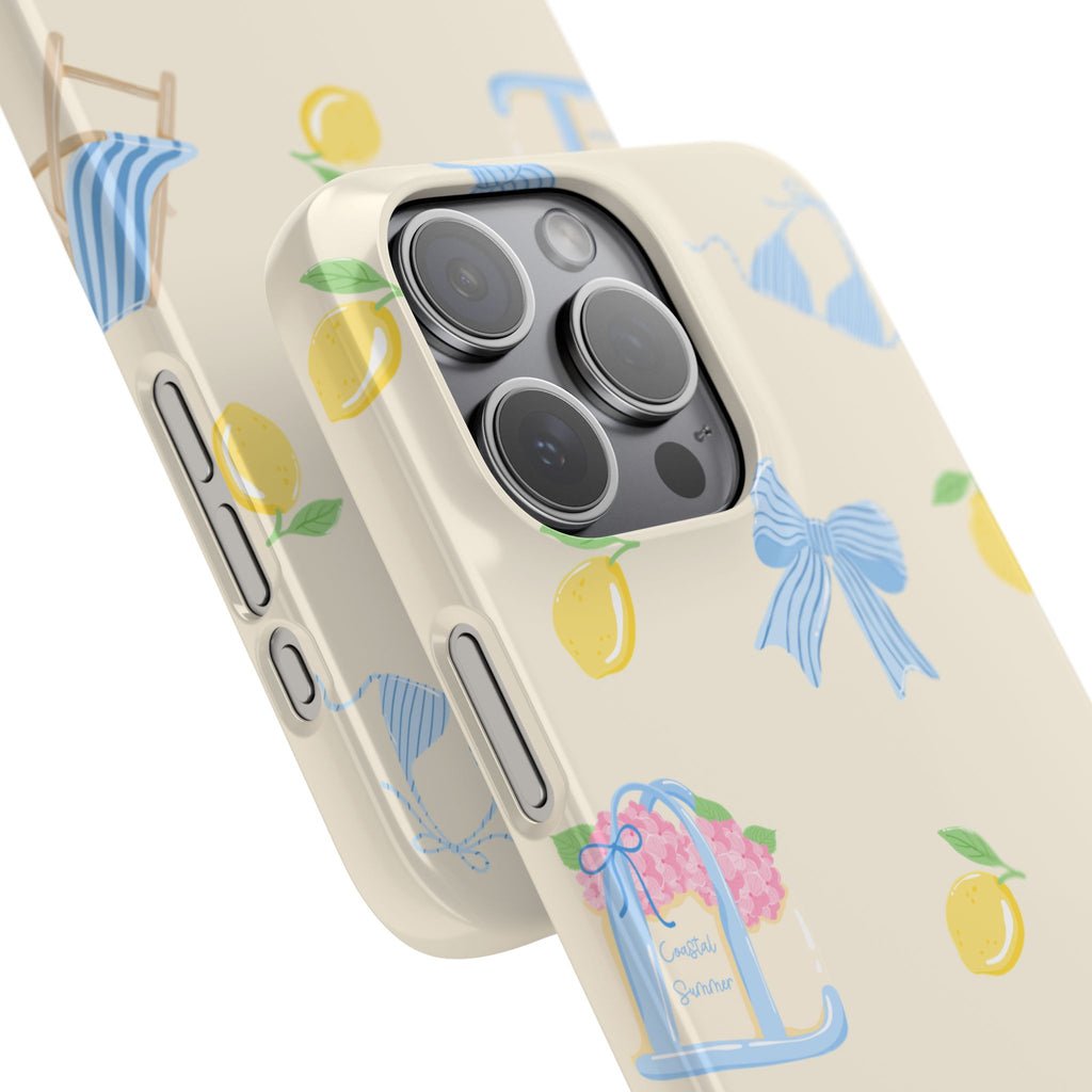 Cute Lemon & Beach Pattern Phone Case — Pastel Summer Snap Case