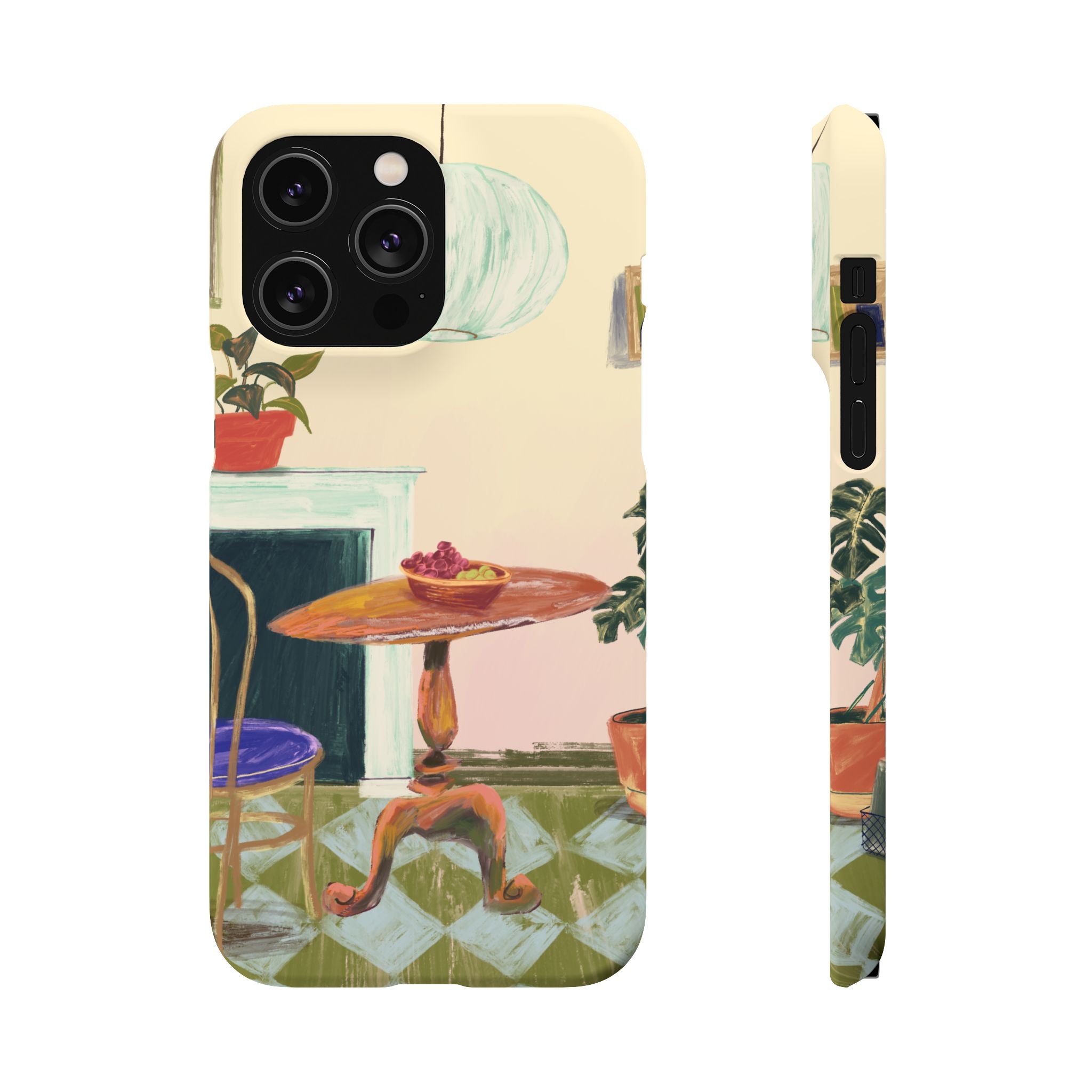 Vintage Bistro Phone Case — Cozy Cafe Interior Illustration Snap Case