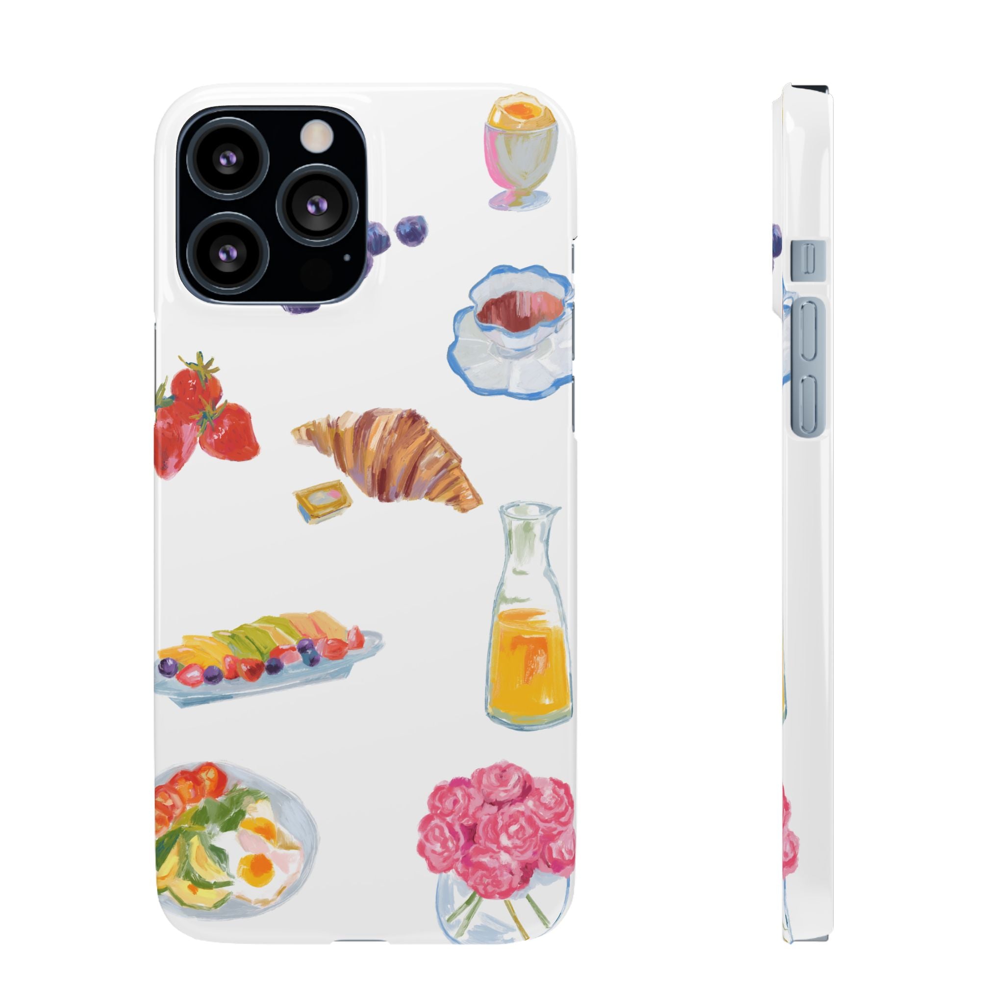 Phone Case — Watercolor Breakfast Pattern (croissant, berries, juice)