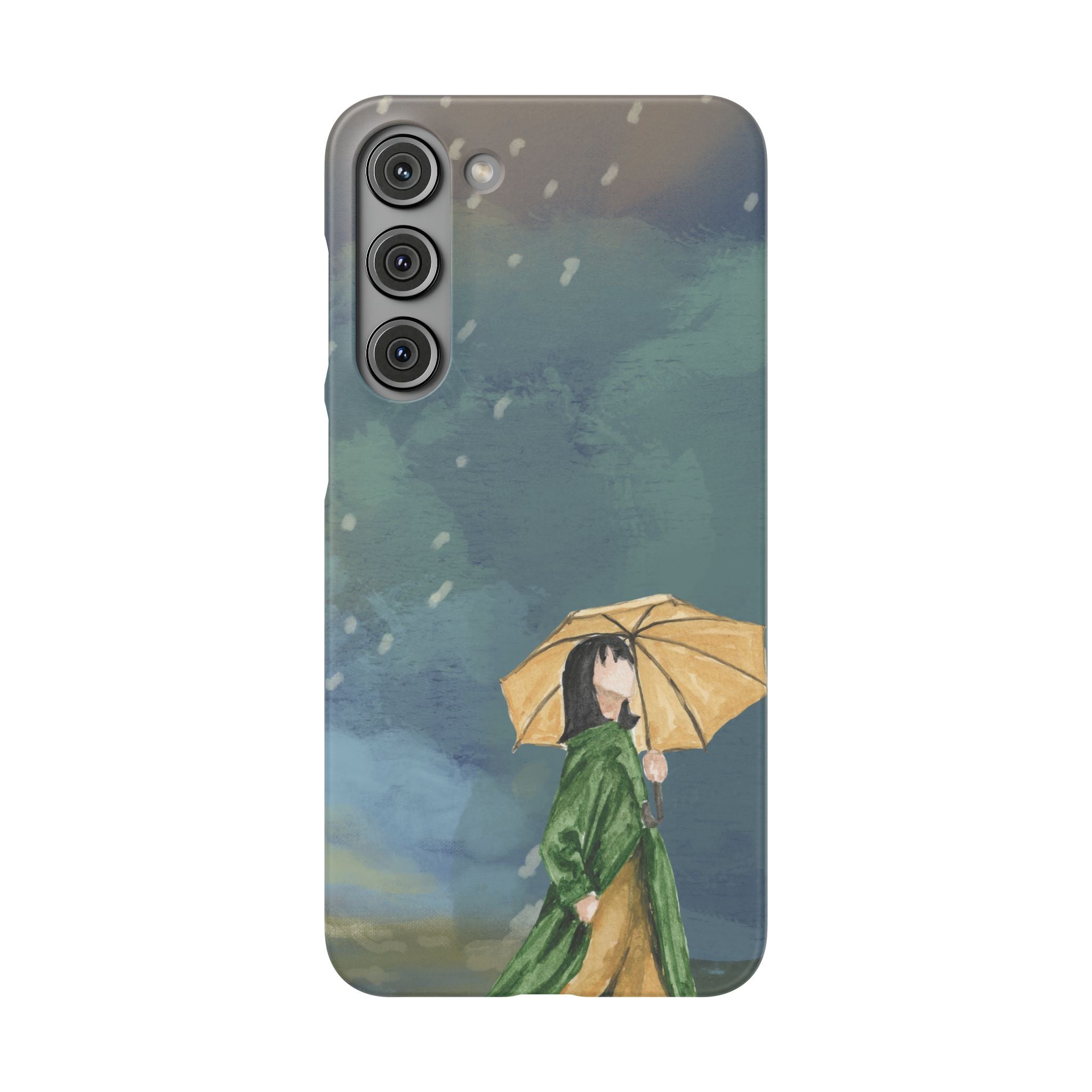 Artistic Rainfall Phone Case – Woman with Umbrella Design