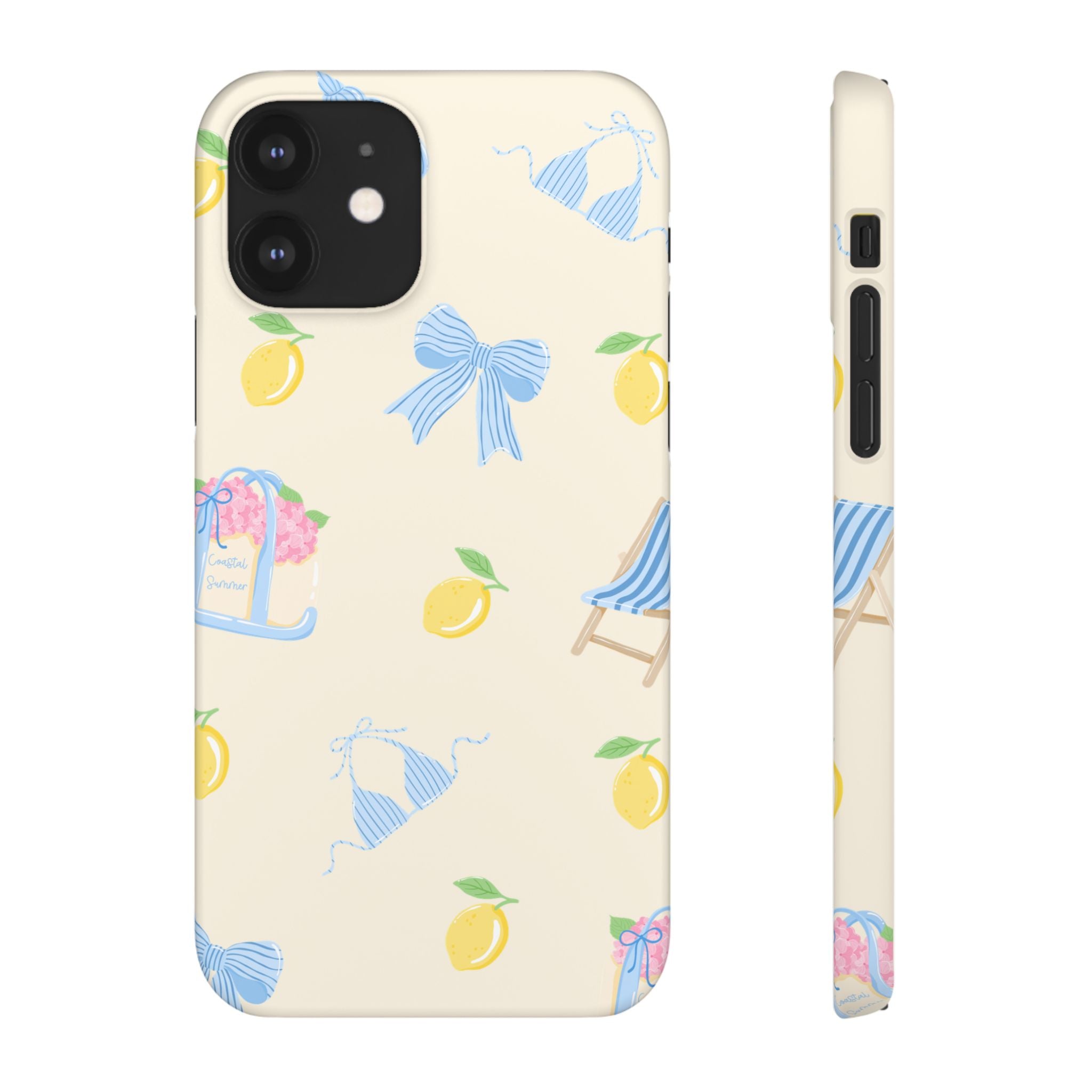 Cute Lemon & Beach Pattern Phone Case — Pastel Summer Snap Case