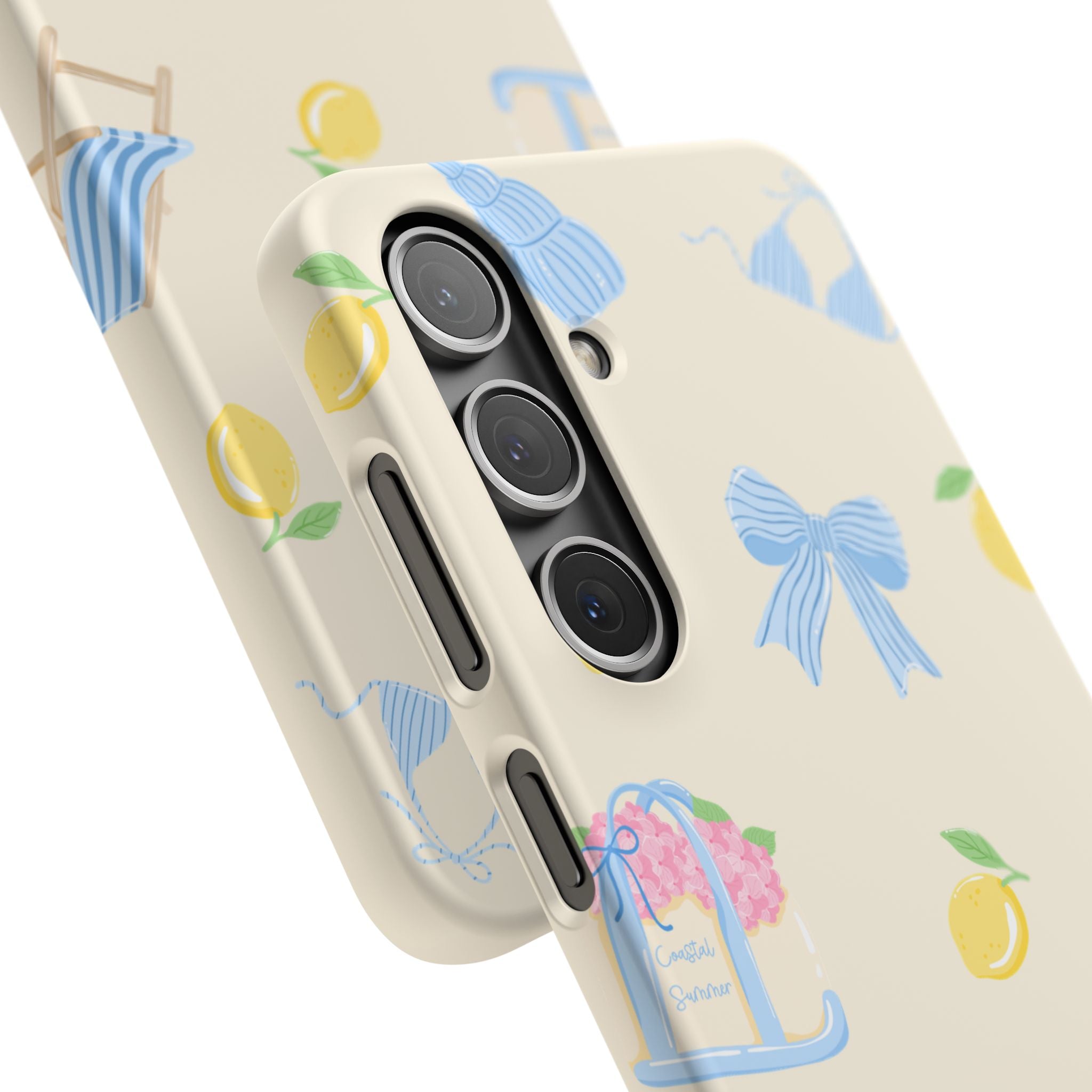 Cute Lemon & Beach Pattern Phone Case — Pastel Summer Snap Case