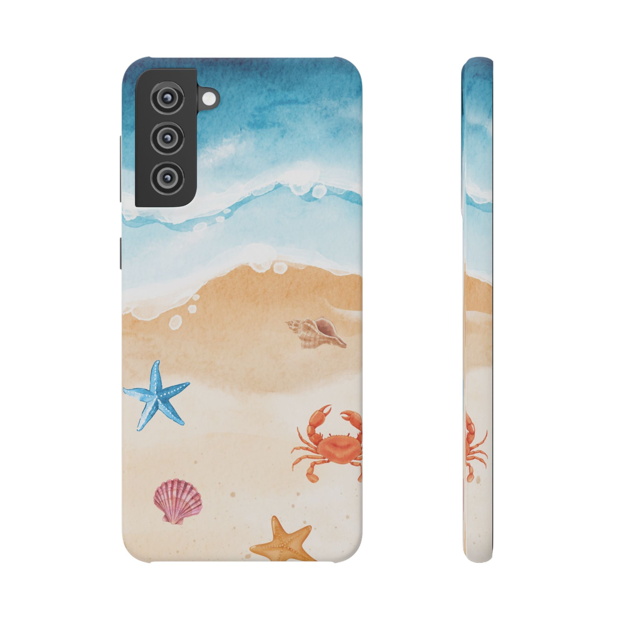 Beach Scene Phone Case — Watercolor Sand, Seashells & Crabs