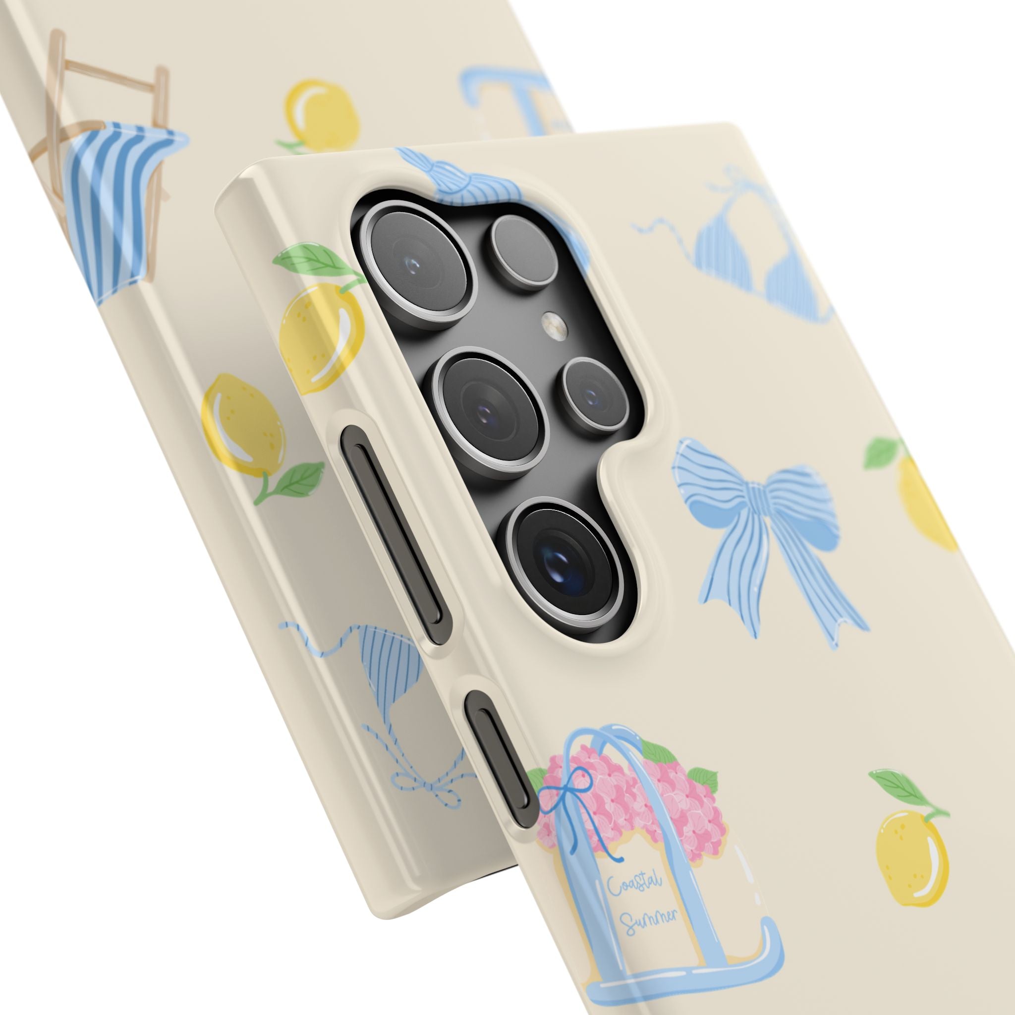 Cute Lemon & Beach Pattern Phone Case — Pastel Summer Snap Case