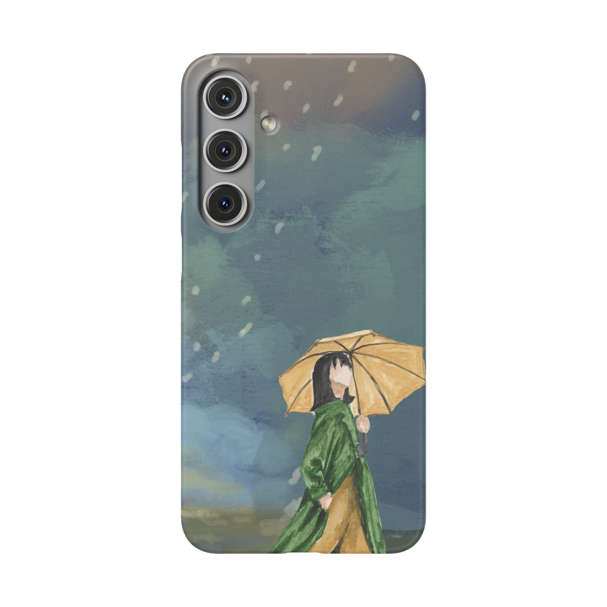 Artistic Rainfall Phone Case – Woman with Umbrella Design