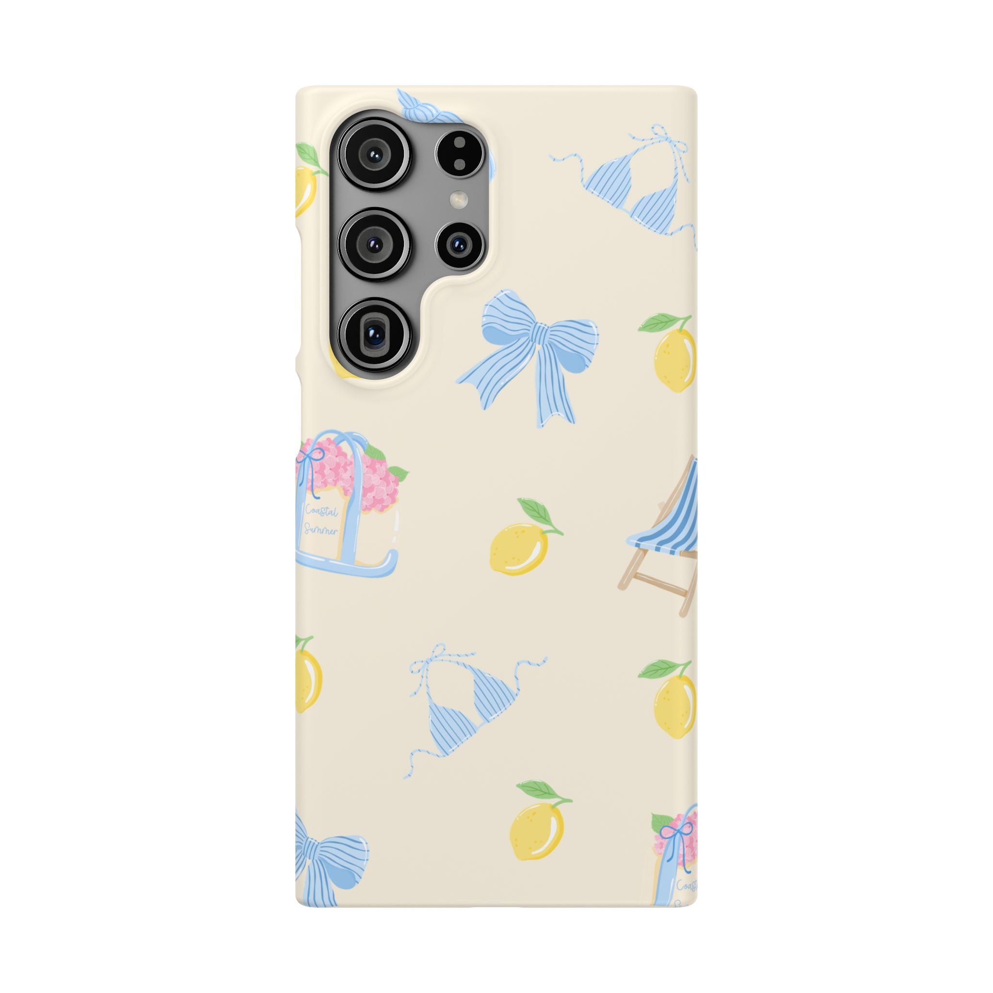 Cute Lemon & Beach Pattern Phone Case — Pastel Summer Snap Case