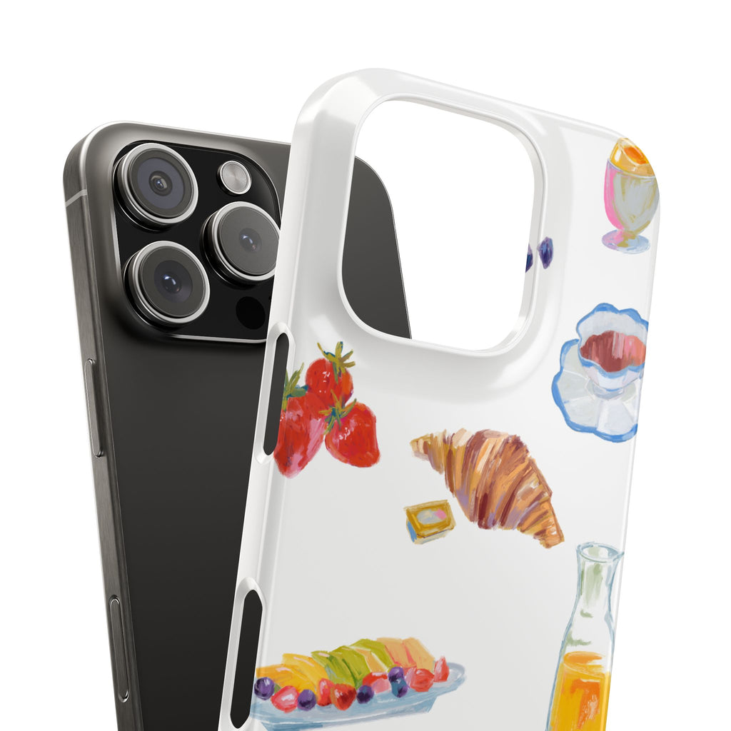 Phone Case — Watercolor Breakfast Pattern (croissant, berries, juice)