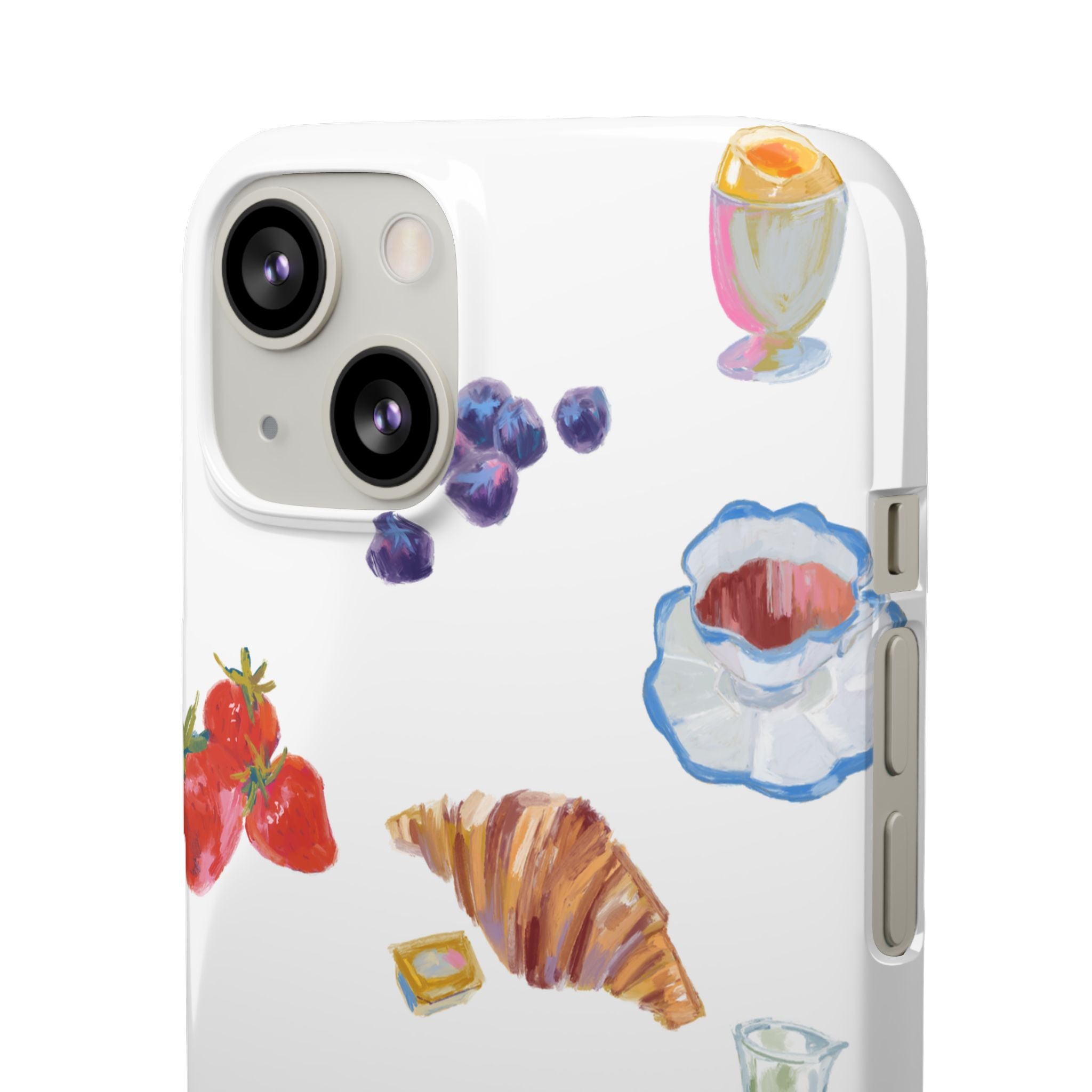 Phone Case — Watercolor Breakfast Pattern (croissant, berries, juice)