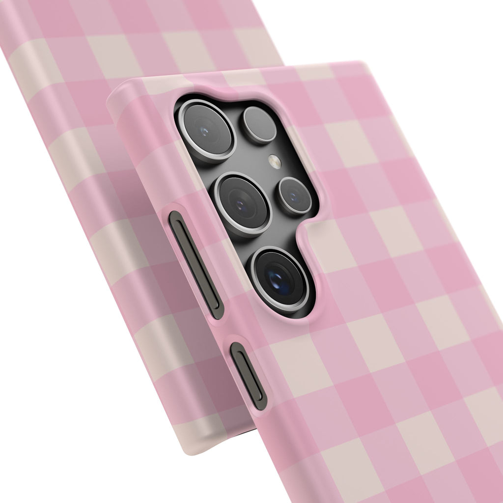 Pink Gingham Snap Phone Case - Cute Pastel Checkered iPhone Cover