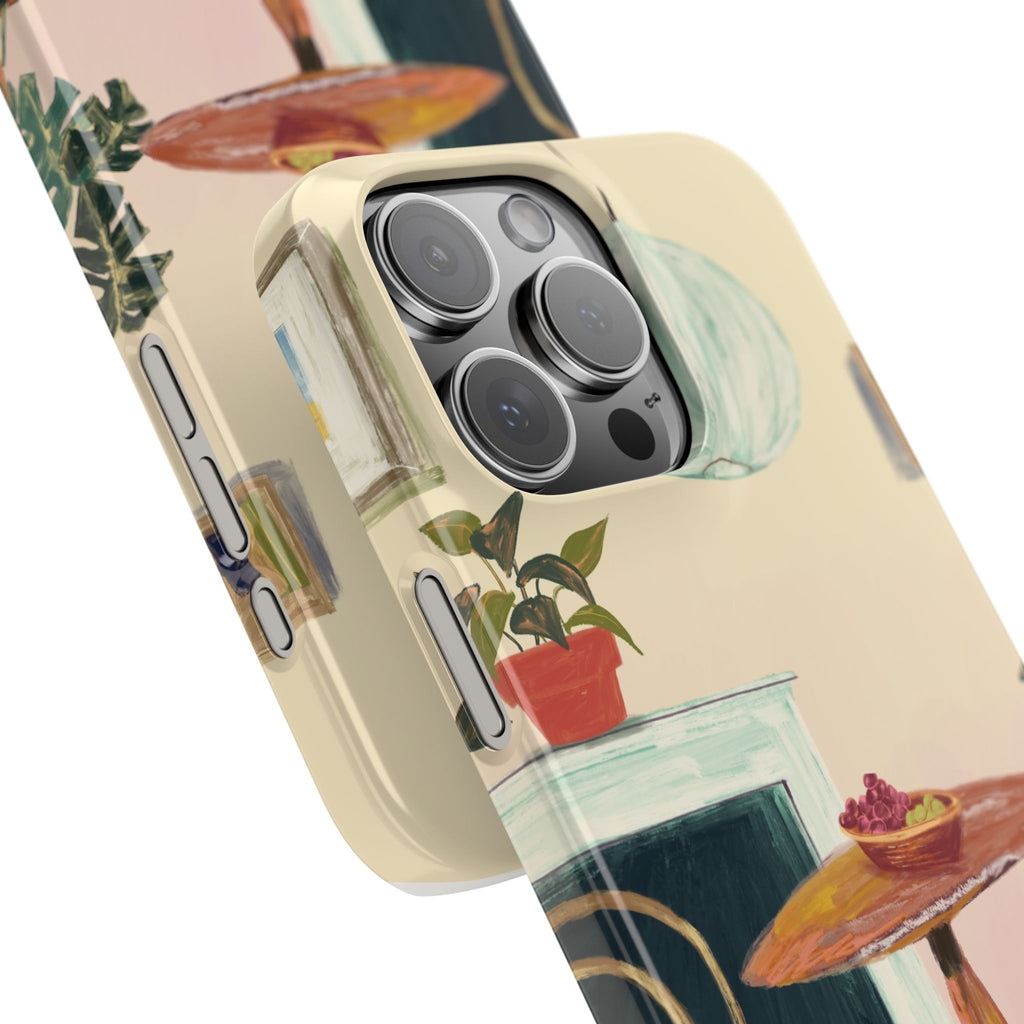 Vintage Bistro Phone Case — Cozy Cafe Interior Illustration Snap Case