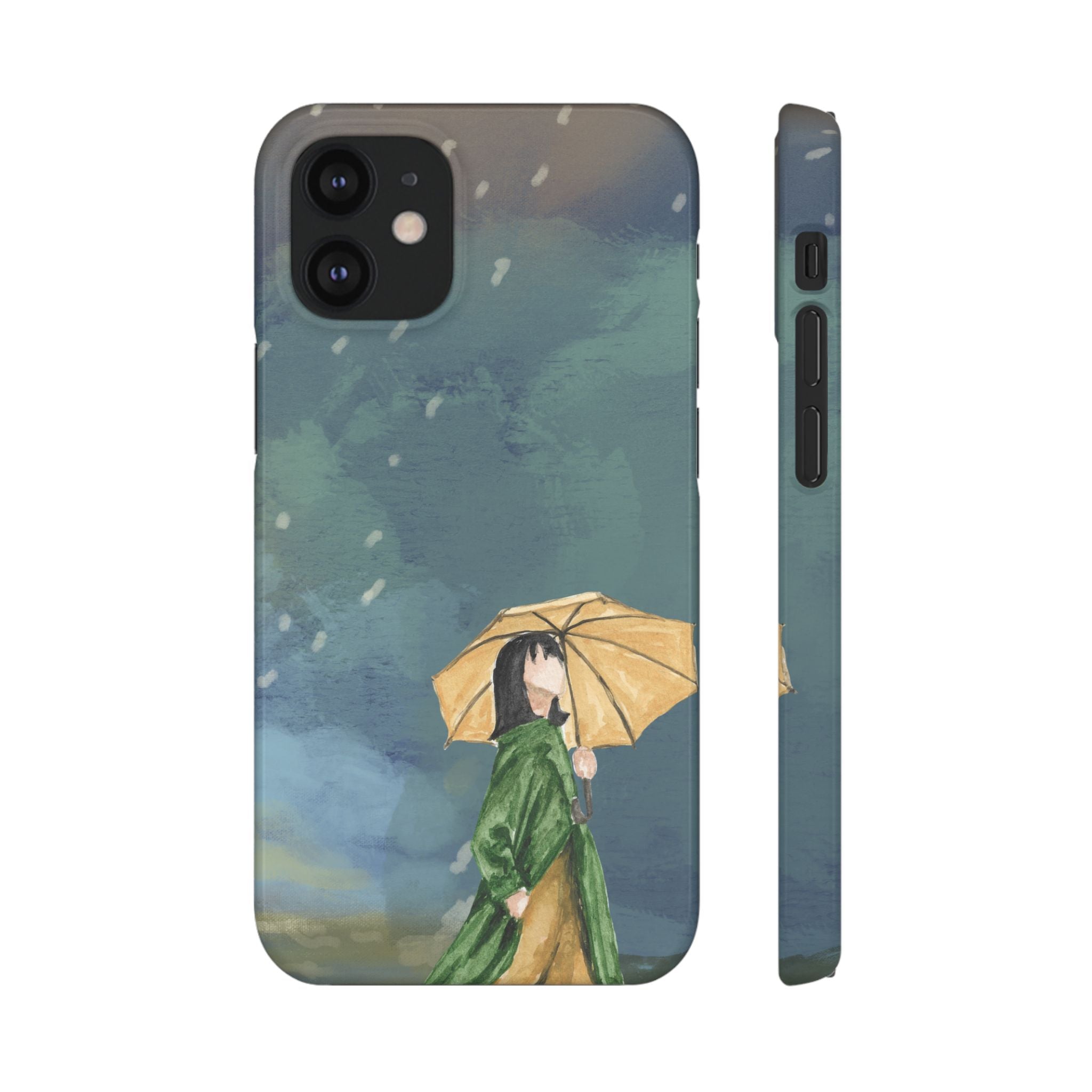 Artistic Rainfall Phone Case – Woman with Umbrella Design